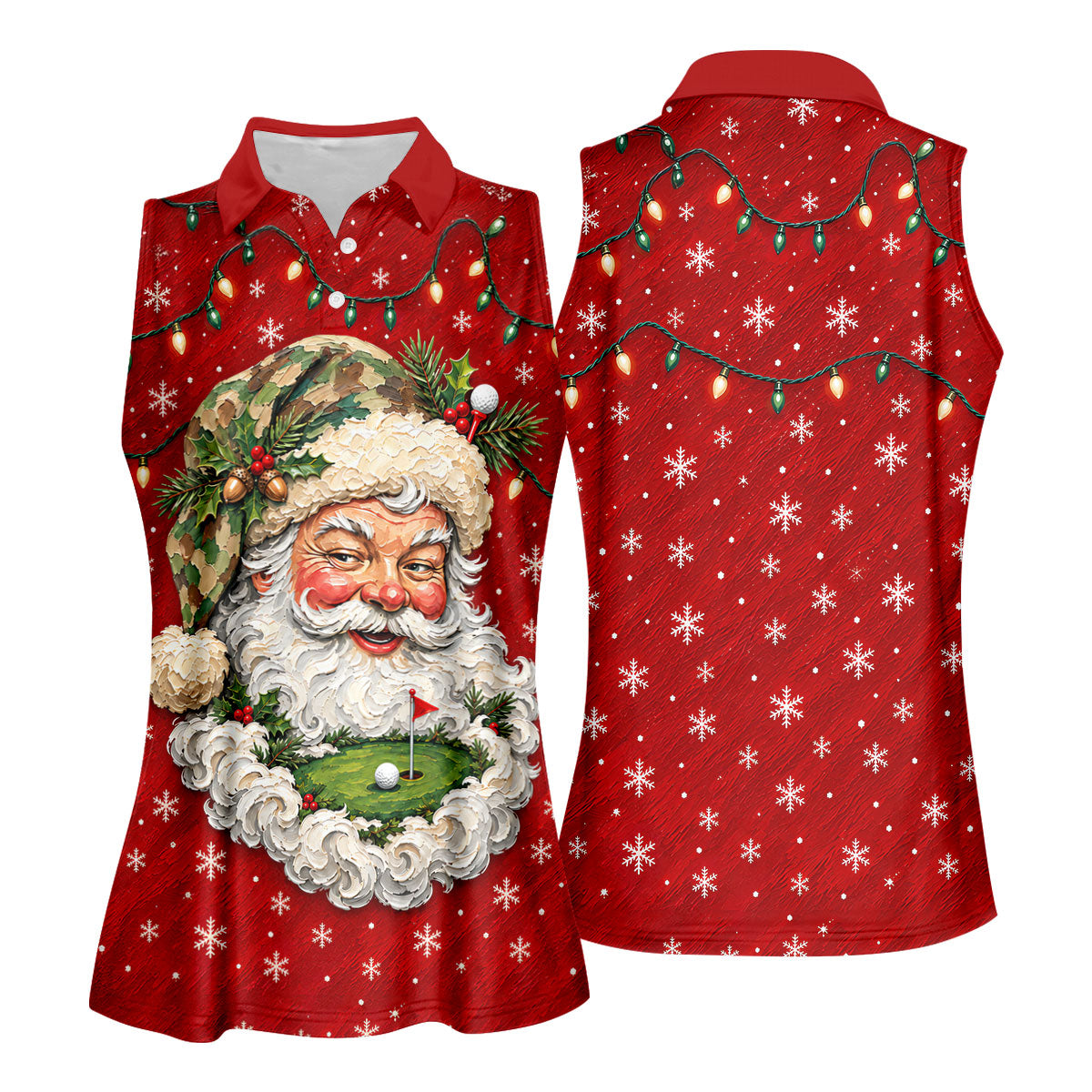 Camo Hat Santa Face Christmas Golf Shirt, Womens Golf Clothing, Golf Shirts For Women