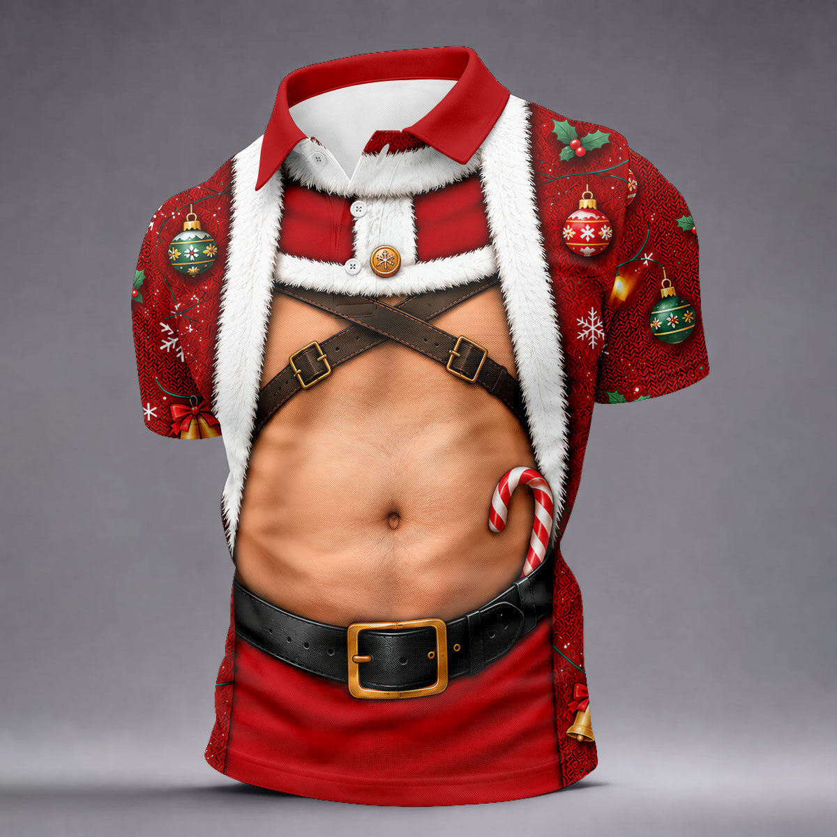 Santa Belly Harness Vest Christmas Golf Shirt, Golf Shirts For Men, Golf Polo For Men