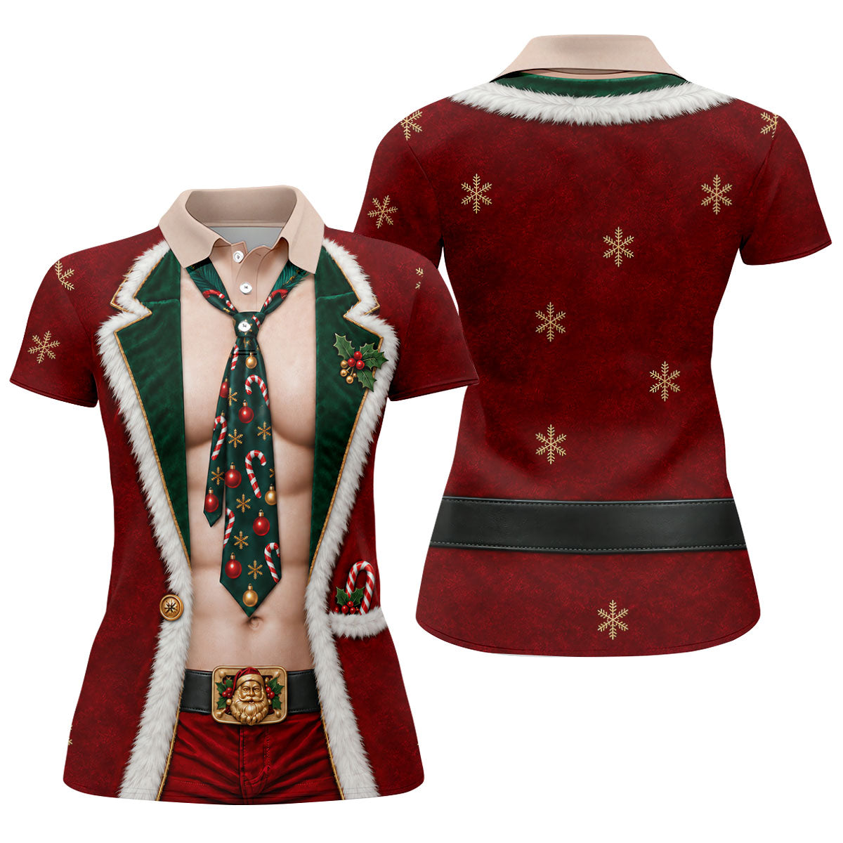 Santa Suit Tie Six Pack Christmas Golf Shirt, Womens Golf Shirts, Womens Golf Apparel