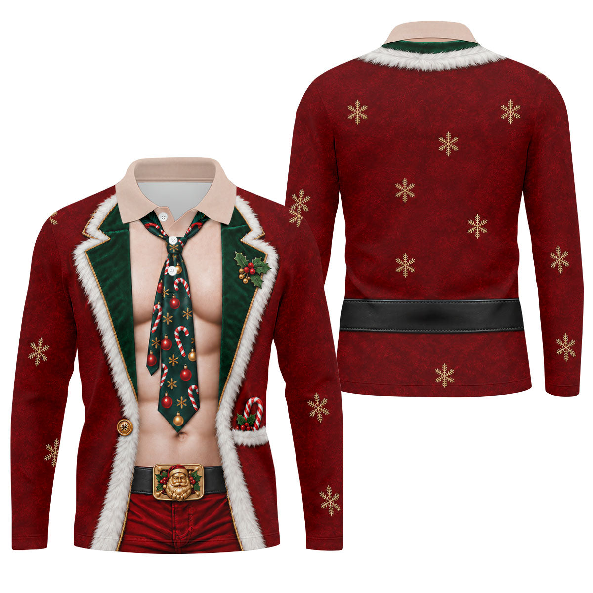 Santa Suit Tie Six Pack Christmas Golf Shirt, Golf Shirts For Men, Mens Golf Shirts