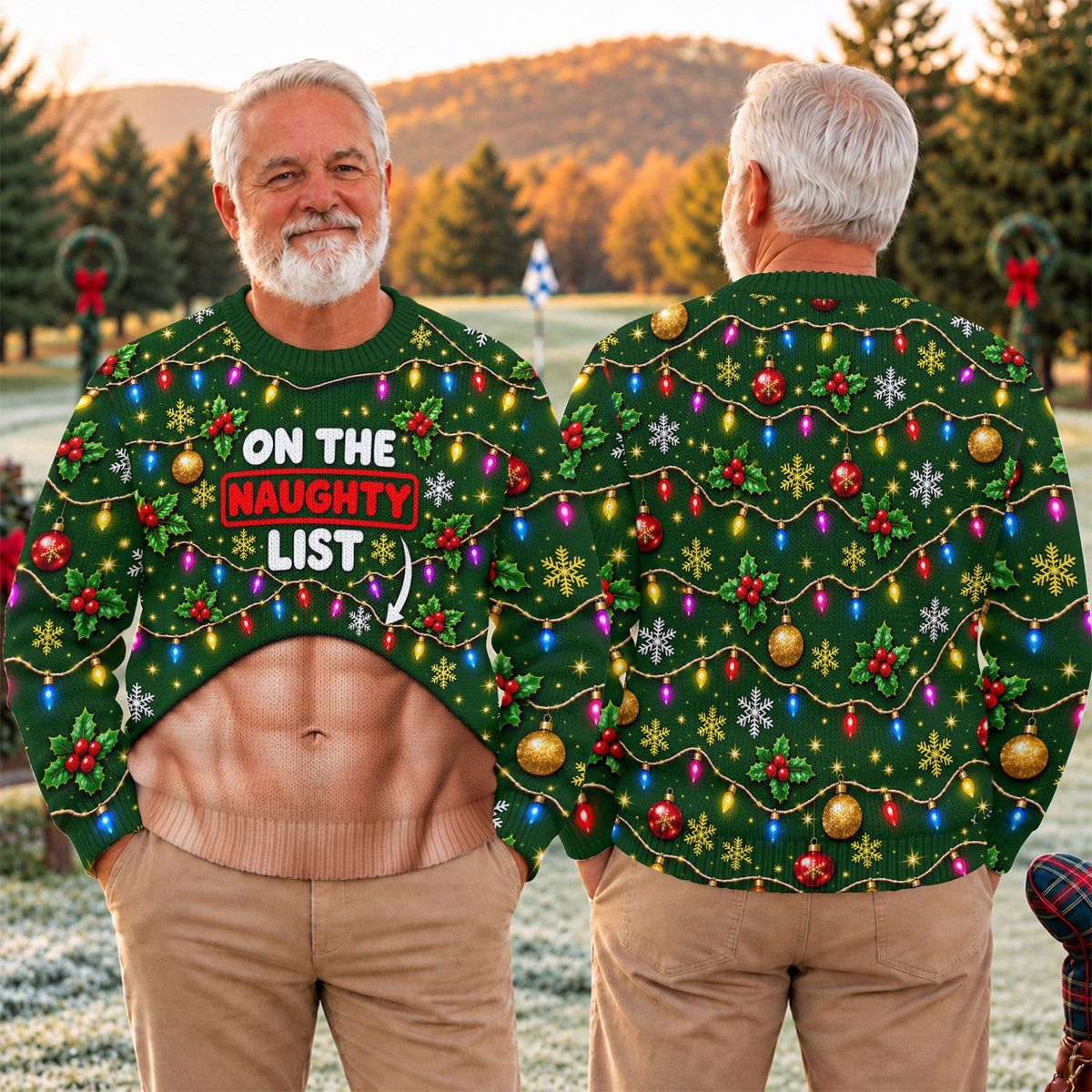 On The Naughty List Abs Ugly Christmas Sweater, Golf Lover Gifts, Funny Xmas Gift