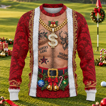 Santa's Gang Hairy Chest Ugly Christmas Sweater, Ugly Sweater Party, Golf Lover Gifts