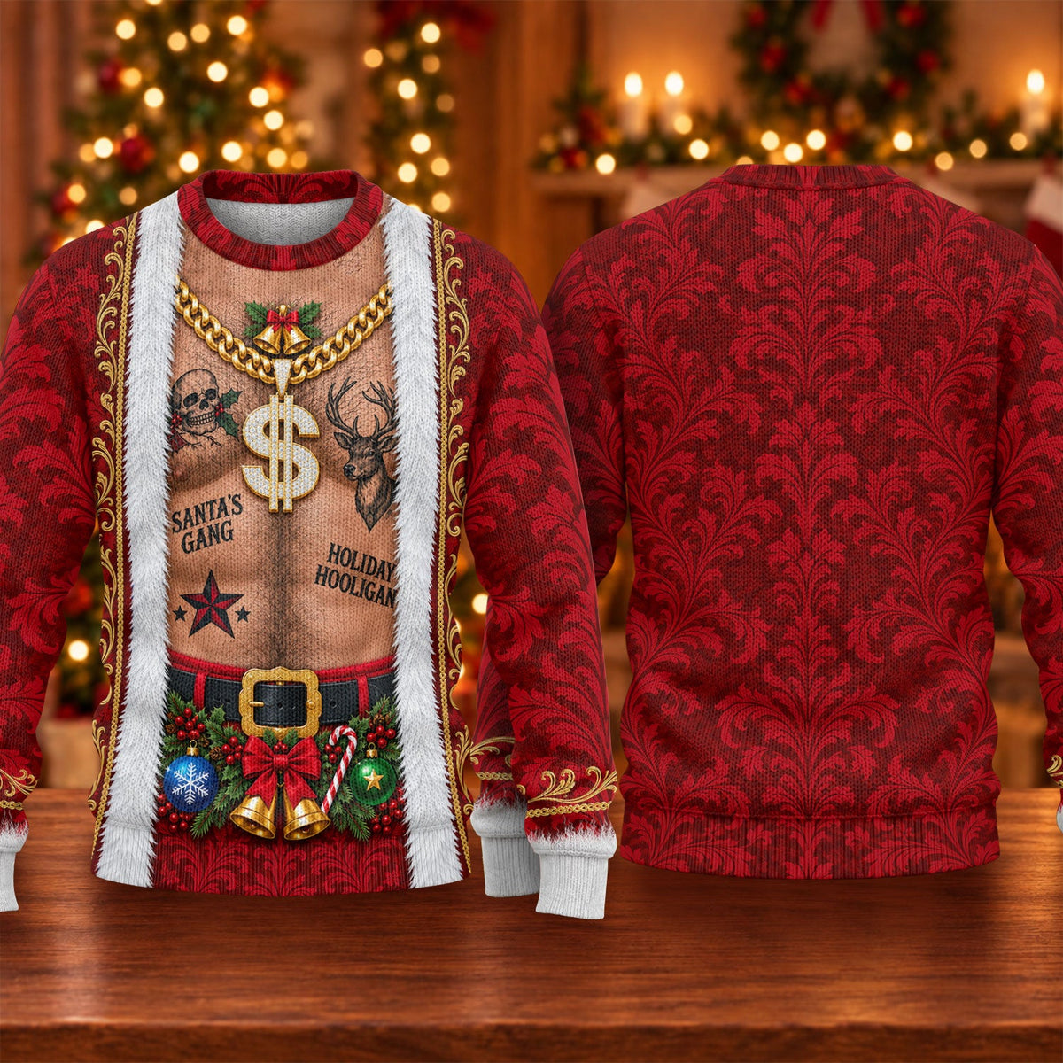 Santa's Gang Hairy Chest Ugly Christmas Sweater, Ugly Sweater Party, Golf Lover Gifts