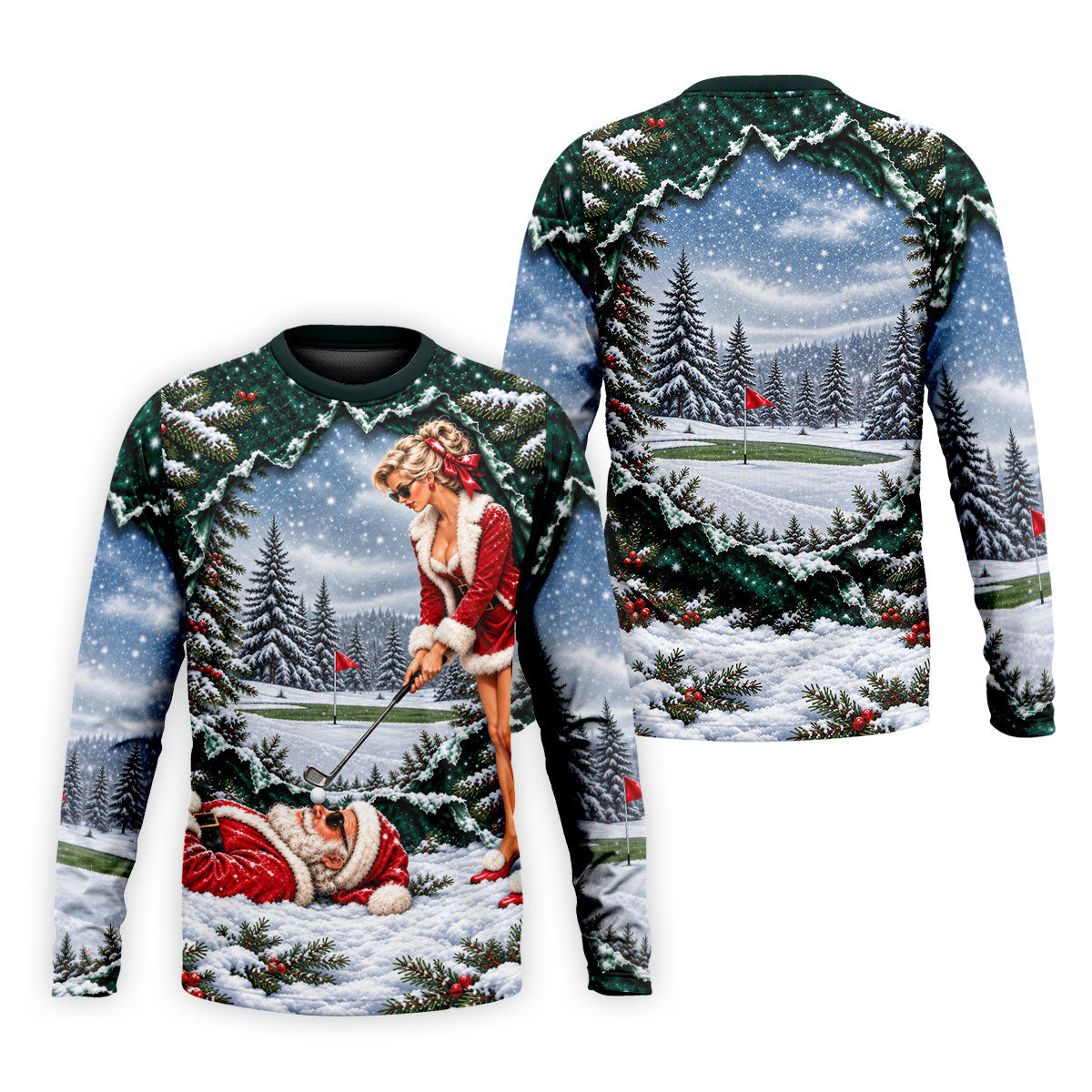 Pin Up Santa Girl Golfer Christmas Golf Shirt, Mens Golf Clothing, Mens Golf Shirts