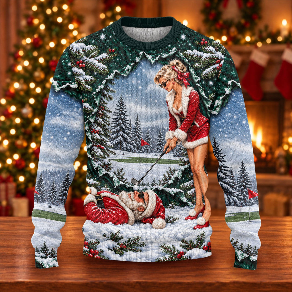 Pin Up Santa Girl Golfer Ugly Christmas Sweater, Christmas Golf Gift, Christmas Gifts