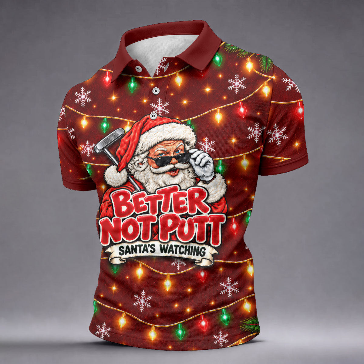 Better Not Putt Santa Christmas Golf Shirt, Funny Mens Golf Shirts, Mens Golf Apparel