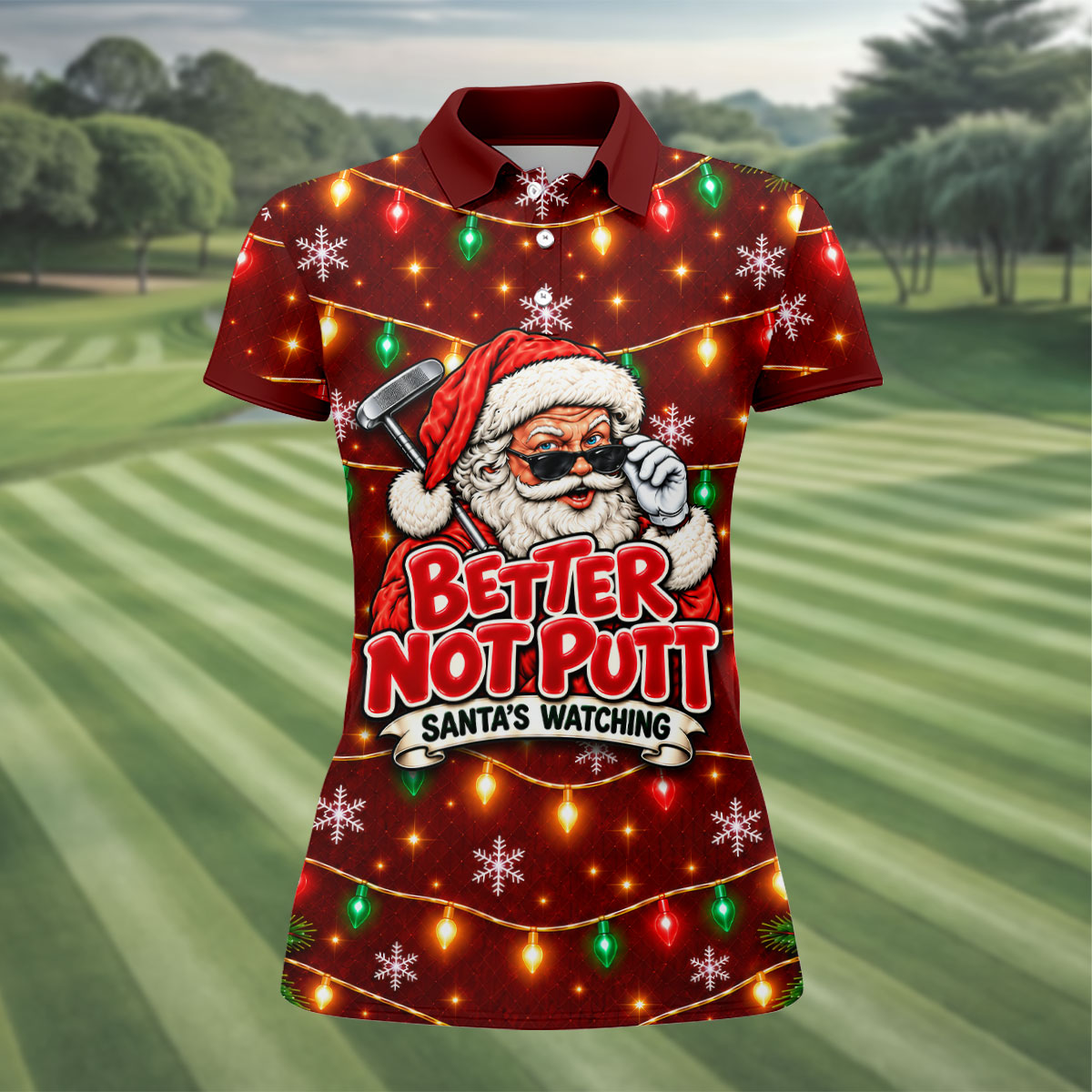 Better Not Putt Santa Christmas Golf Shirt, Golf Shirts For Women, Ladies Golf Shirts