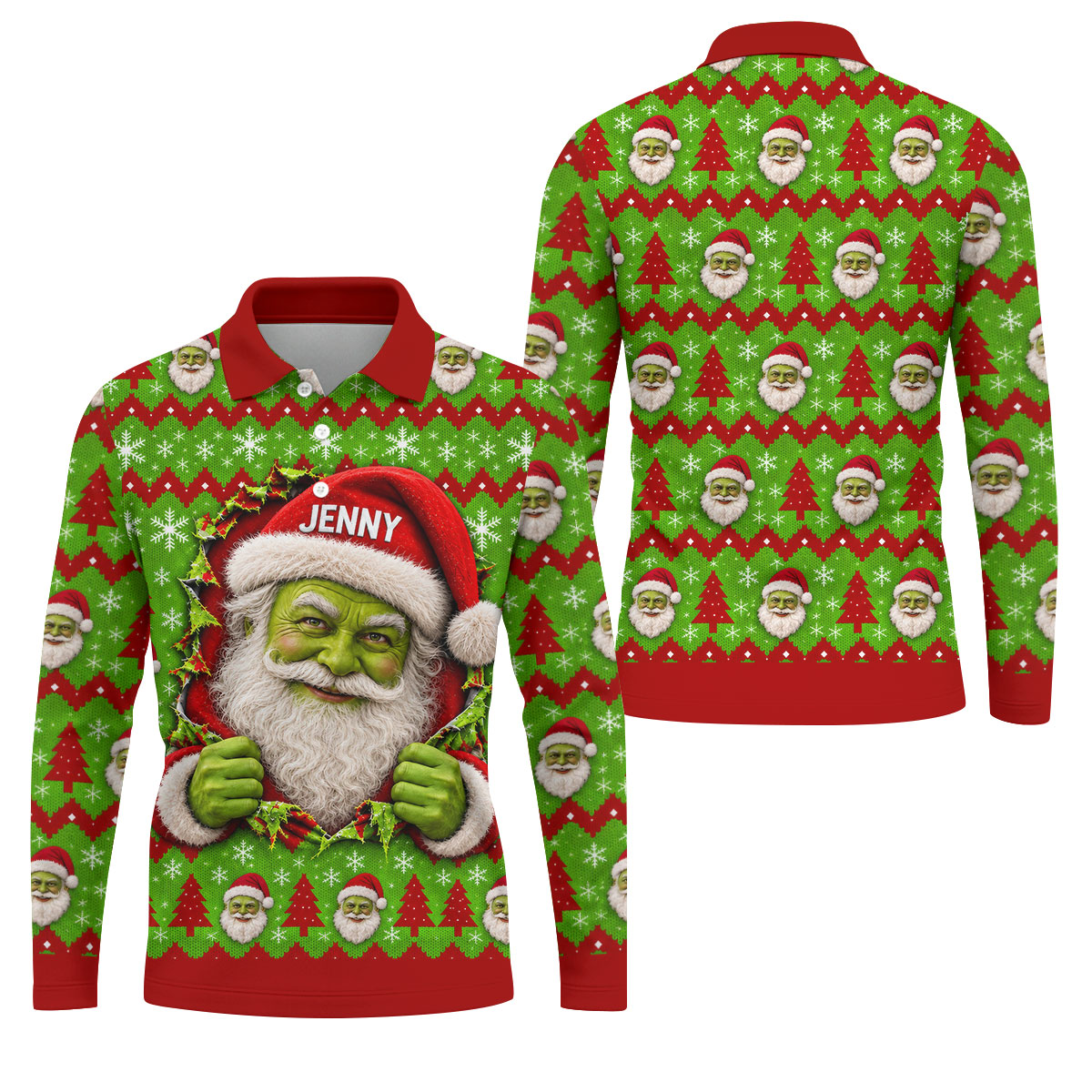 Custom Name Green Santa Christmas Golf Shirt, Golf Gifts For Men, Golf Polo For Men