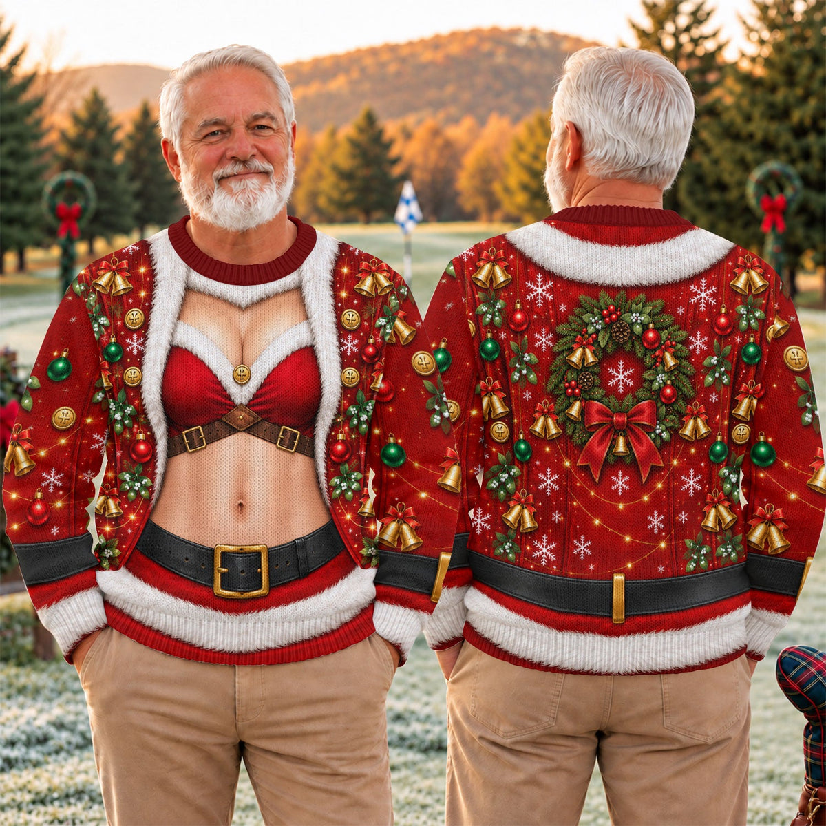 Santa Bikini Abs Vest Ugly Christmas Sweater, Golf Lover Gifts, Funny Holiday Sweater