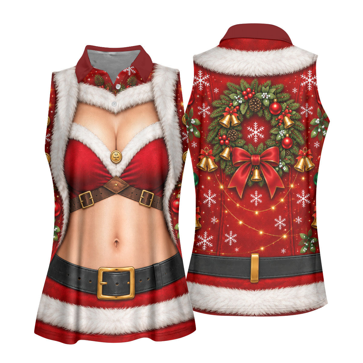 Santa Bikini Abs Vest Christmas Golf Shirt, Ladies Golf Shirts, Golf Gifts For Women