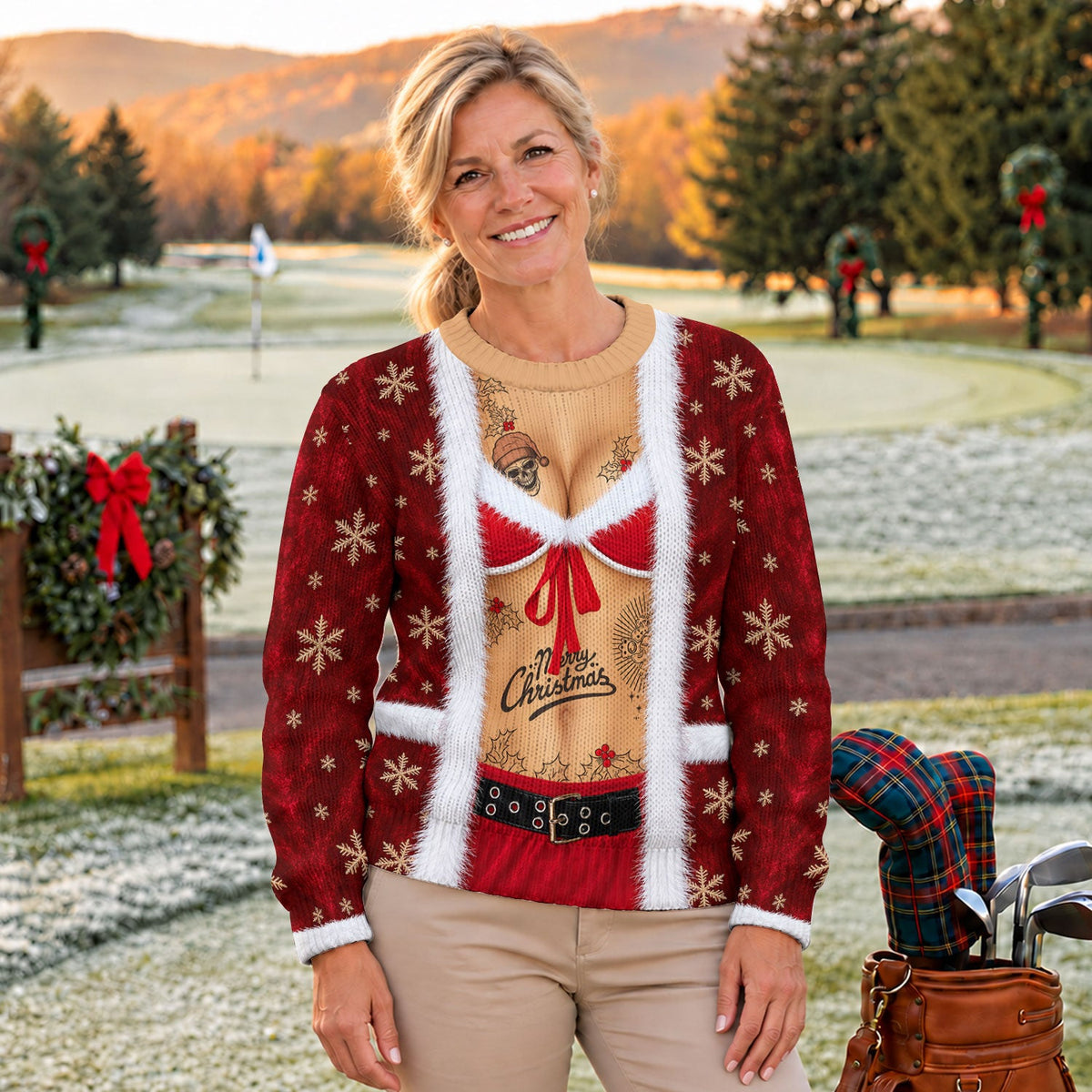 Merry Bikini Tattoo Santa Ugly Christmas Sweater, Golf Lover Gifts, Christmas Gifts