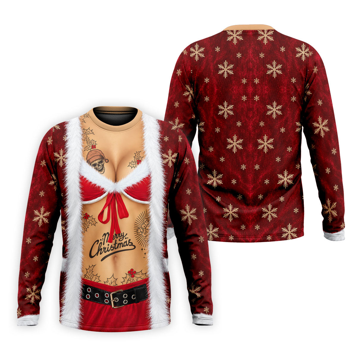 Merry Bikini Tattoo Santa Christmas Golf Shirt, Mens Golf Shirts, Mens Golf Apparel