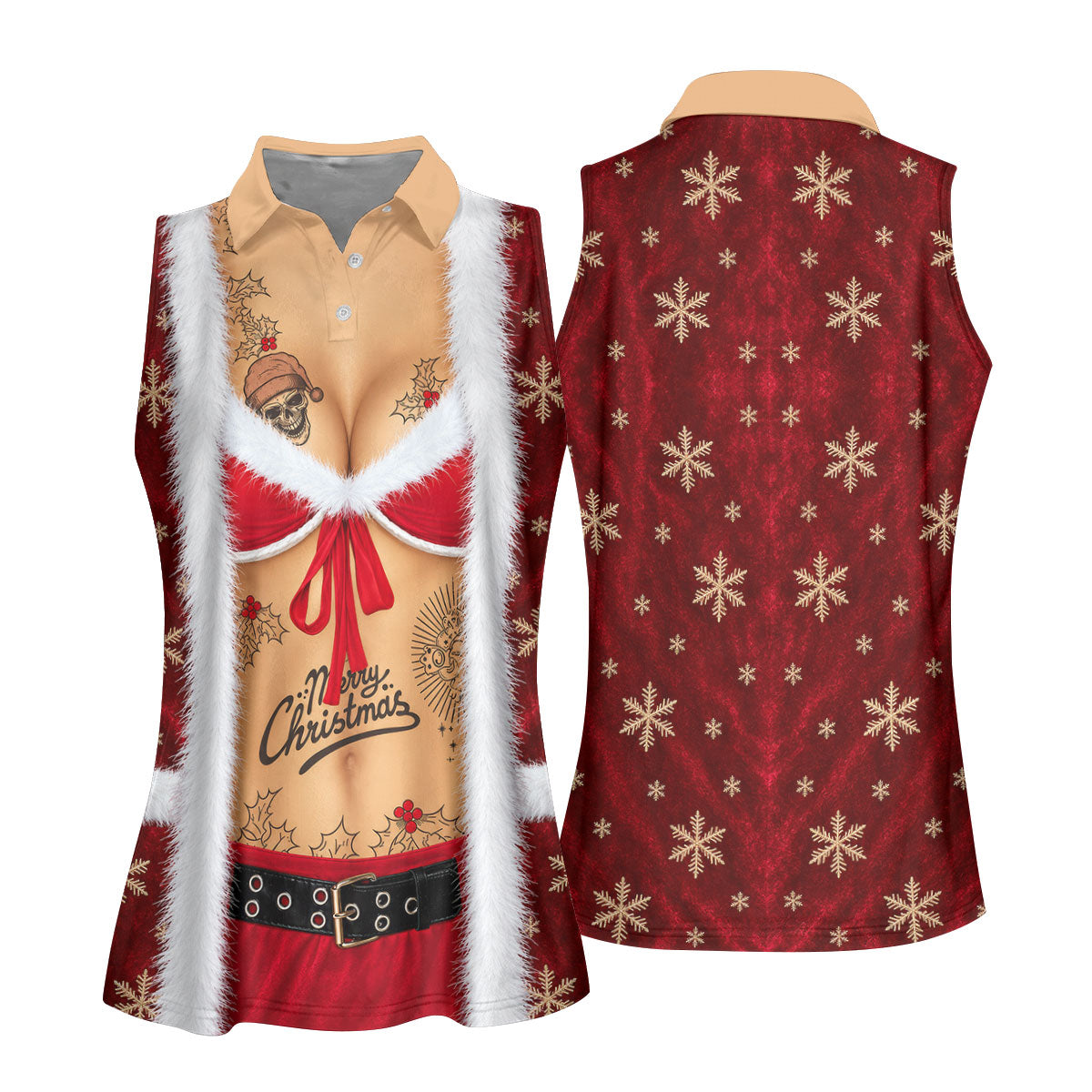 Merry Bikini Tattoo Santa Christmas Golf Shirt, Womens Golf Apparel, Ladies Golf Tops