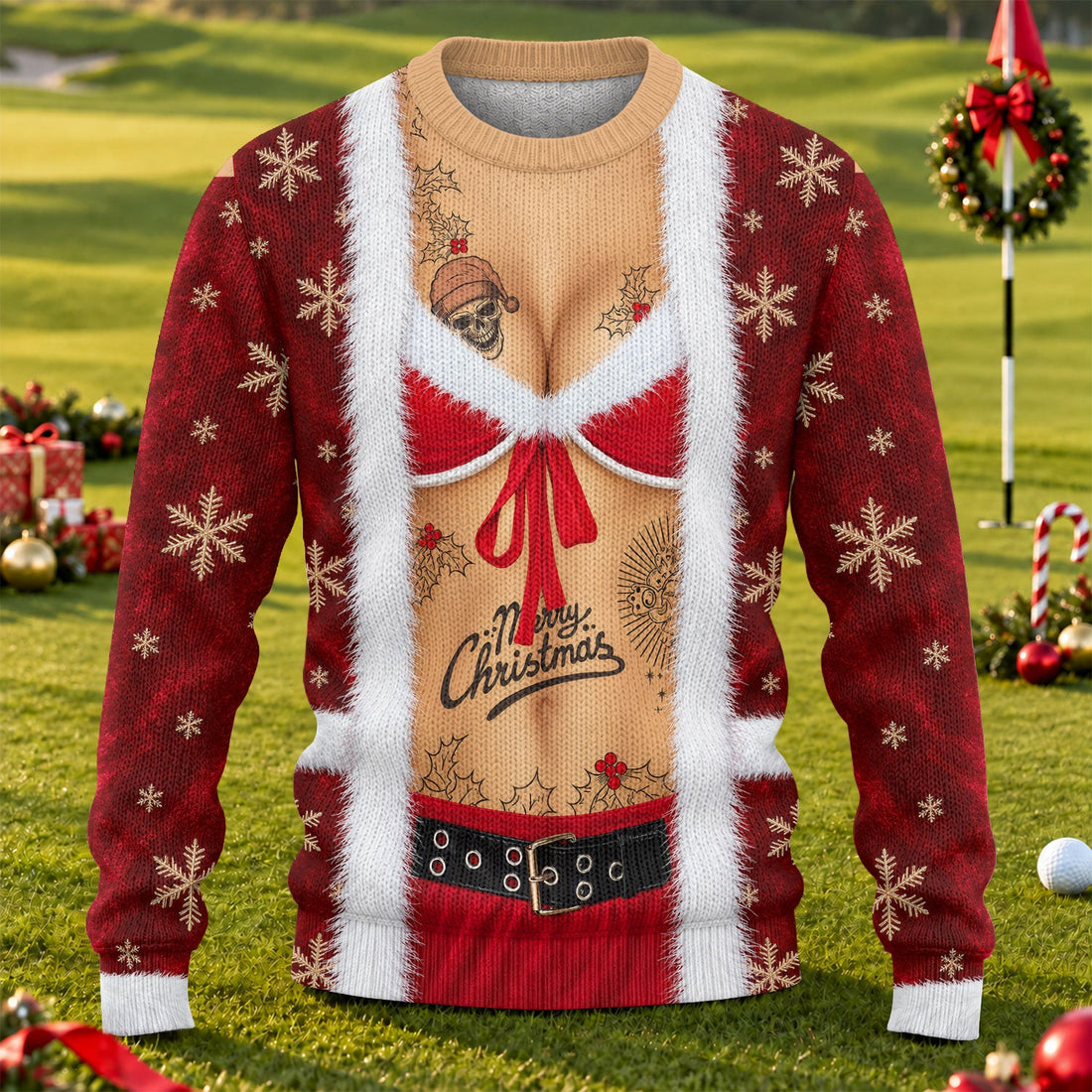Merry Bikini Tattoo Santa Ugly Christmas Sweater, Golf Lover Gifts, Christmas Gifts