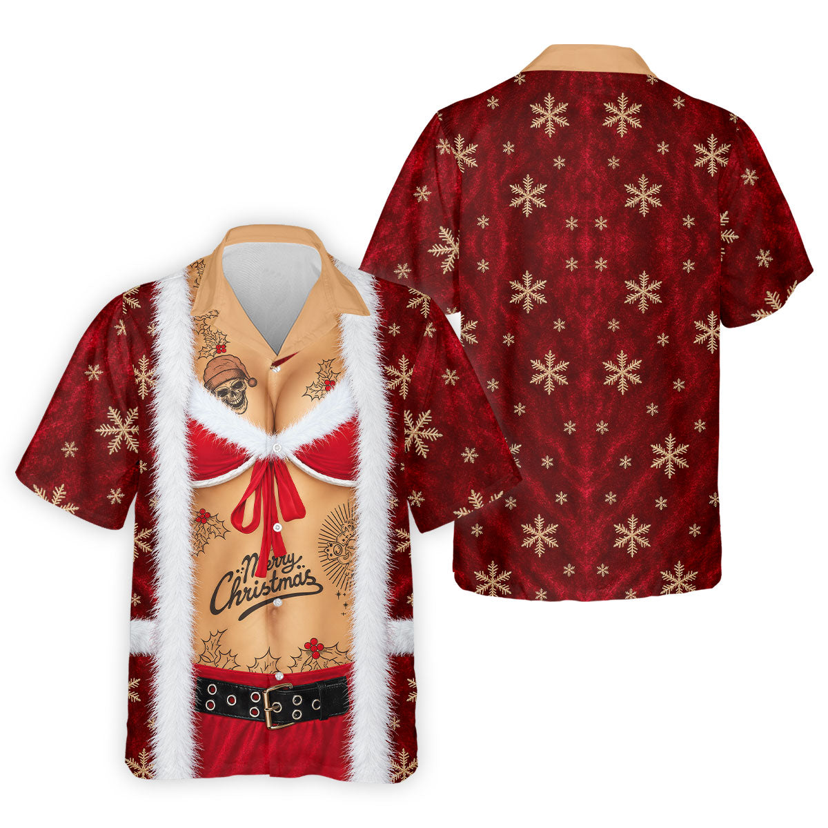 Merry Bikini Tattoo Santa Christmas Golf Shirt, Mens Golf Shirts, Mens Golf Apparel