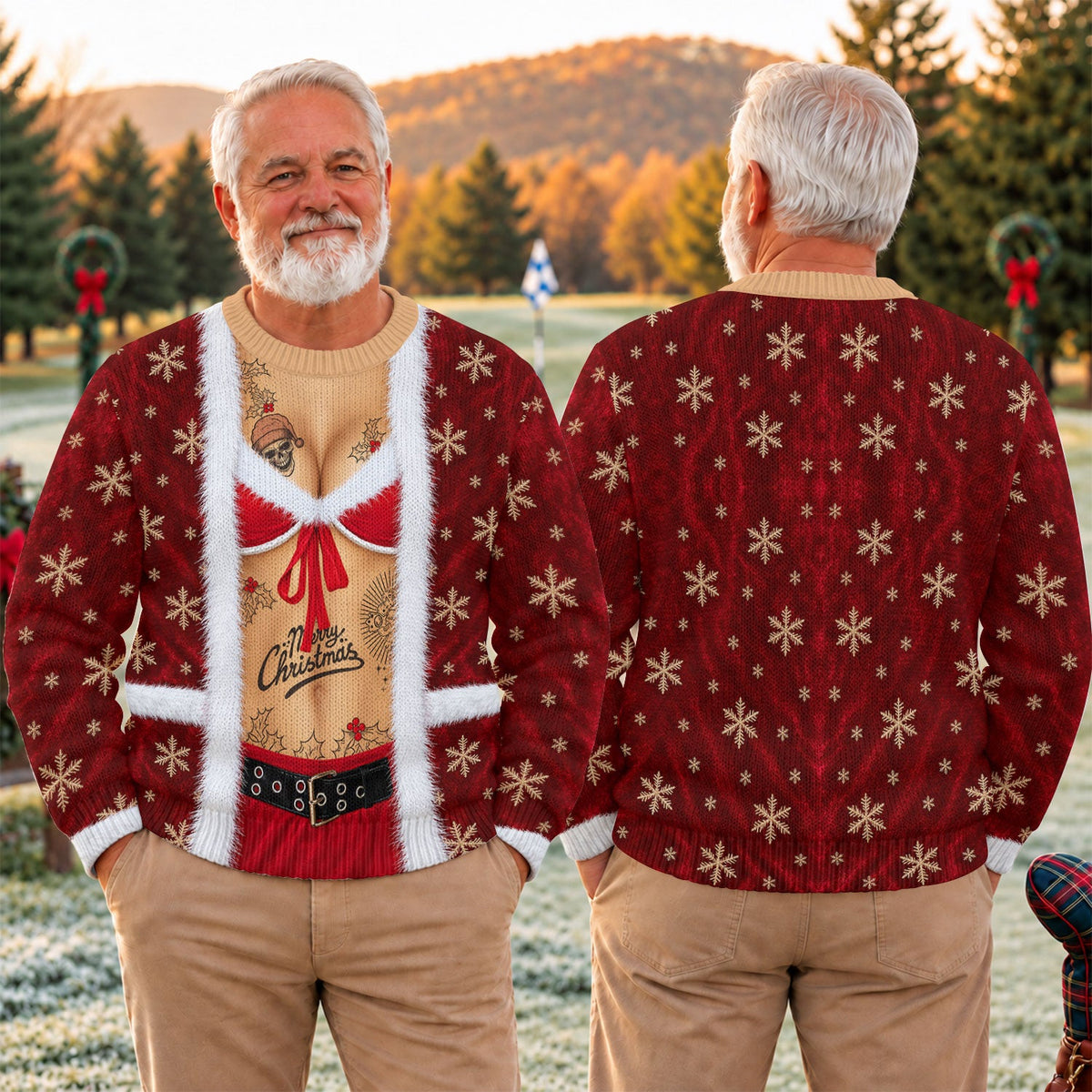 Merry Bikini Tattoo Santa Ugly Christmas Sweater, Golf Lover Gifts, Christmas Gifts