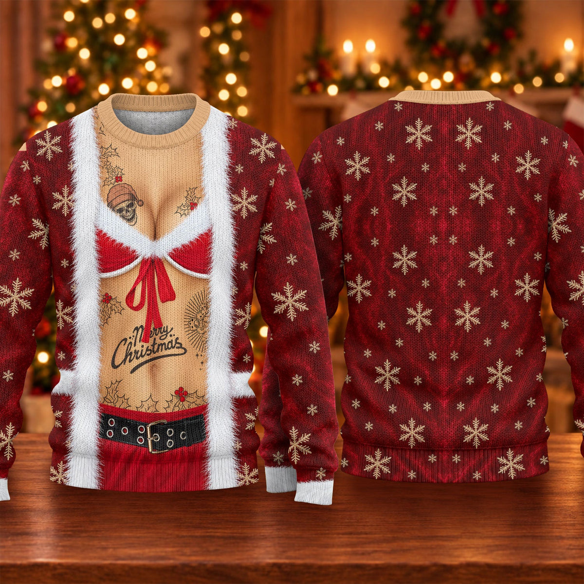Merry Bikini Tattoo Santa Ugly Christmas Sweater, Golf Lover Gifts, Christmas Gifts