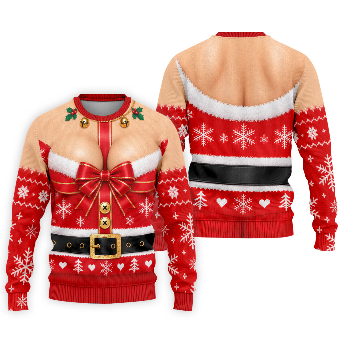Busty Mrs Claus Red Bow Christmas Golf Shirt, Mens Golf Apparel, Golf Gifts For Men