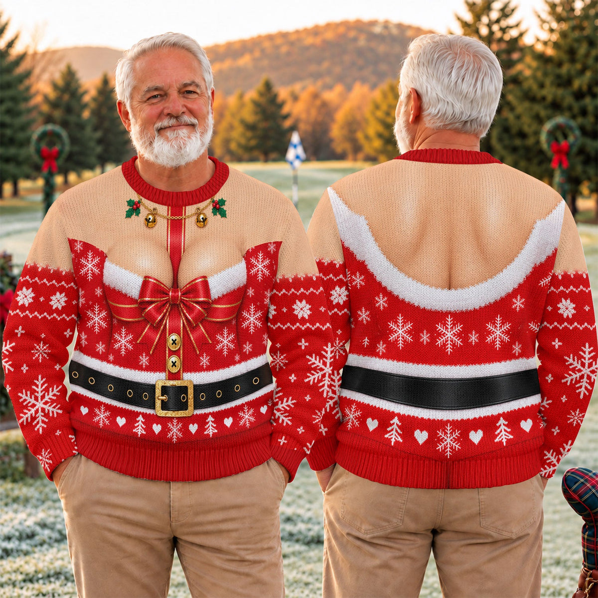 Busty Mrs Claus Red Bow Ugly Christmas Sweater, Ugly Sweater Party, Golf Lover Gifts