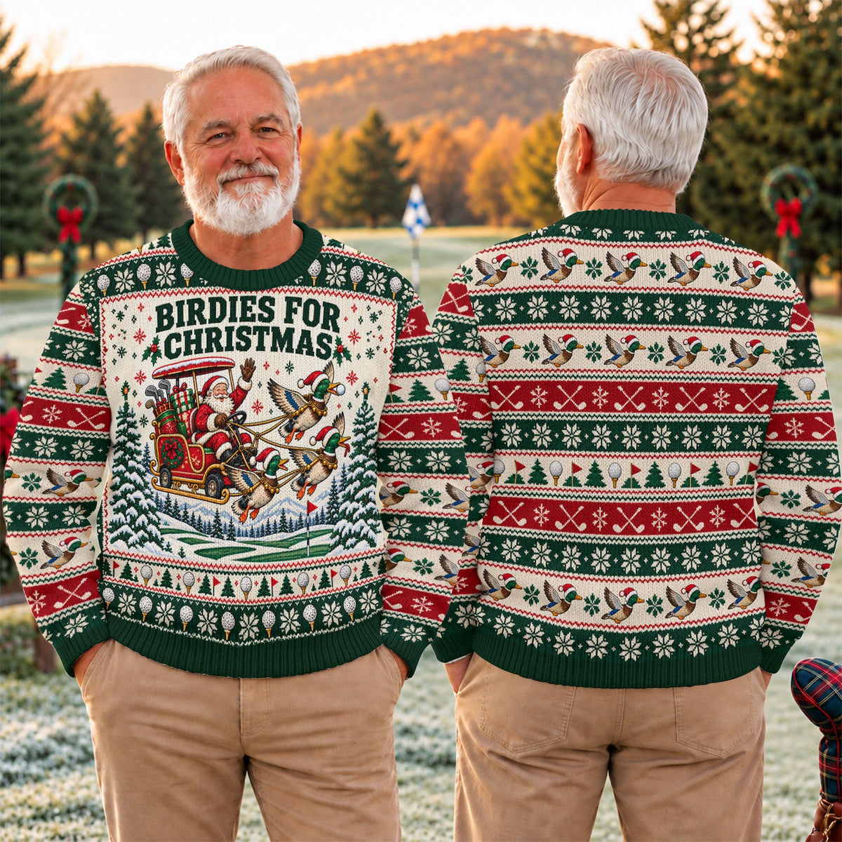 Birdies Santa Duck Sleigh Ugly Christmas Sweater, Golf Lover Gifts, Christmas Gifts