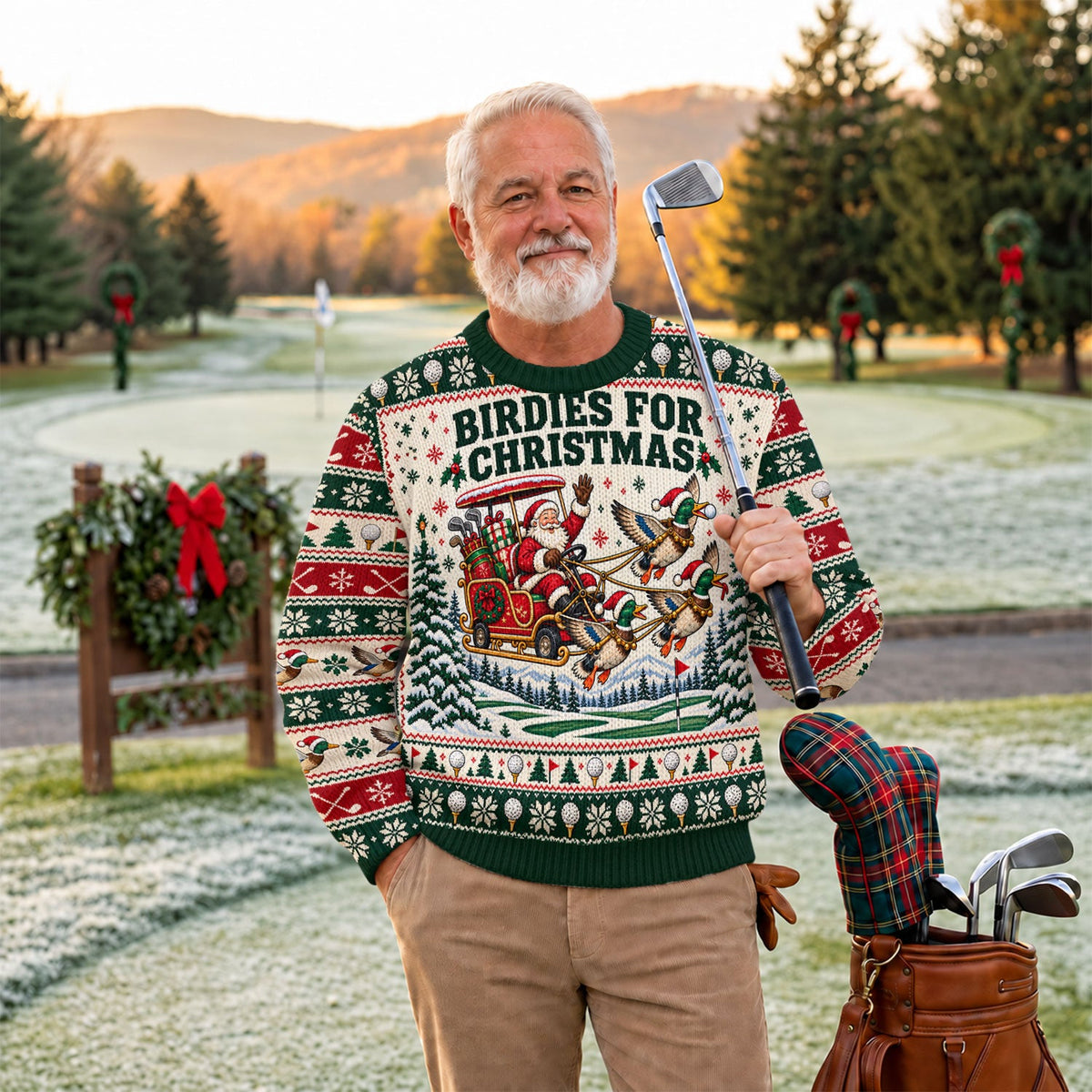 Birdies Santa Duck Sleigh Ugly Christmas Sweater, Golf Lover Gifts, Christmas Gifts