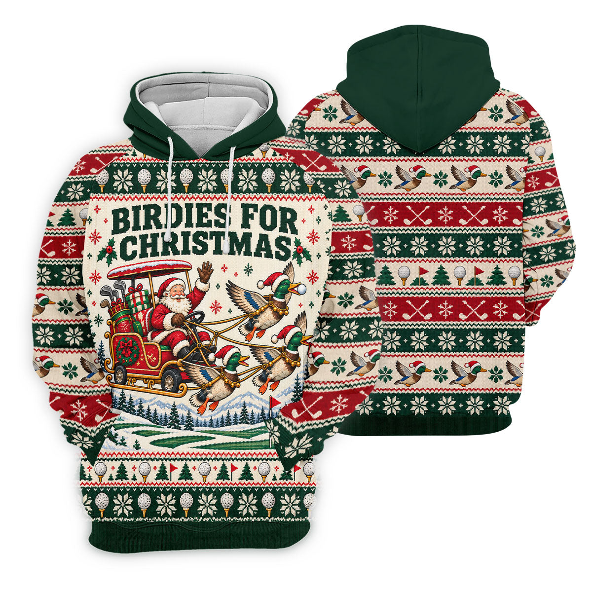 Birdies Santa Duck Sleigh Christmas Golf Shirt, Mens Golf Shirts, Mens Golf Apparel