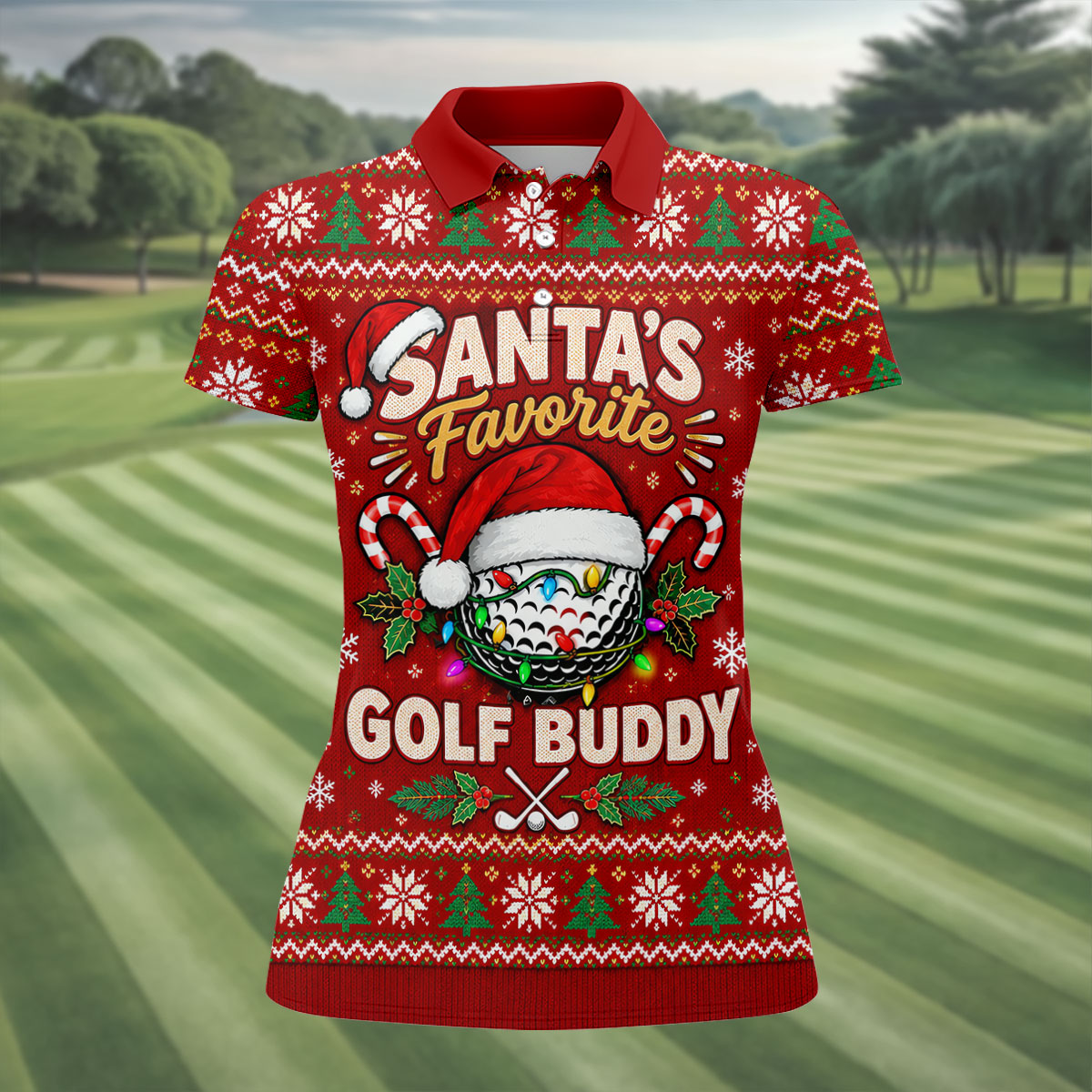 Santa's Favorite Buddy Christmas Golf Shirt, Ladies Golf Apparel, Womens Golf Apparel