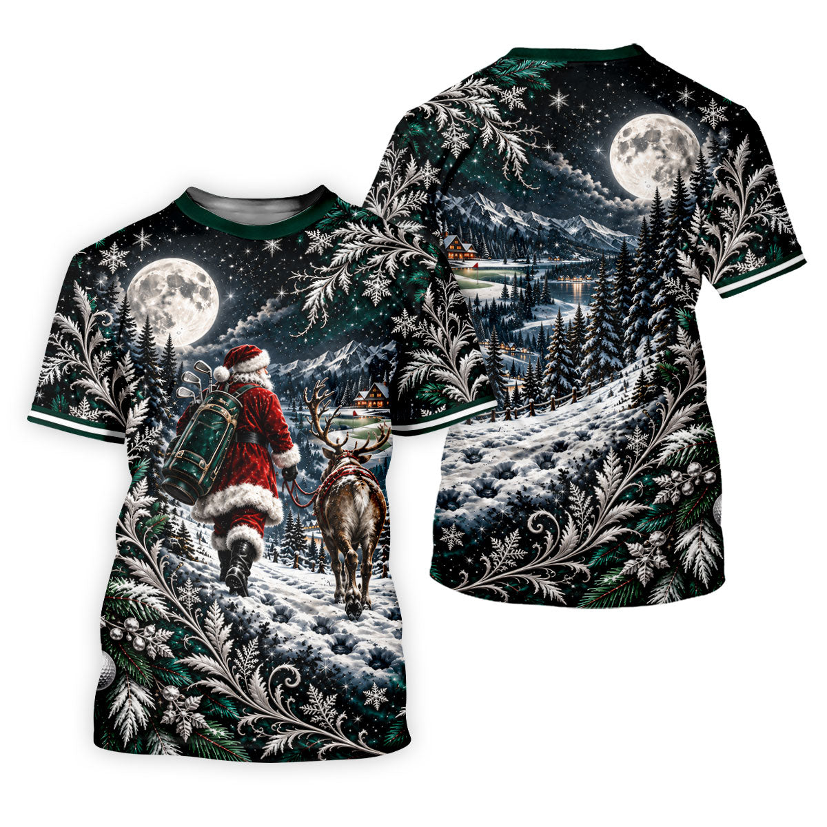 Moonlight Santa Reindeer Christmas Golf Shirt, Golf Shirts For Men, Golf Polo For Men