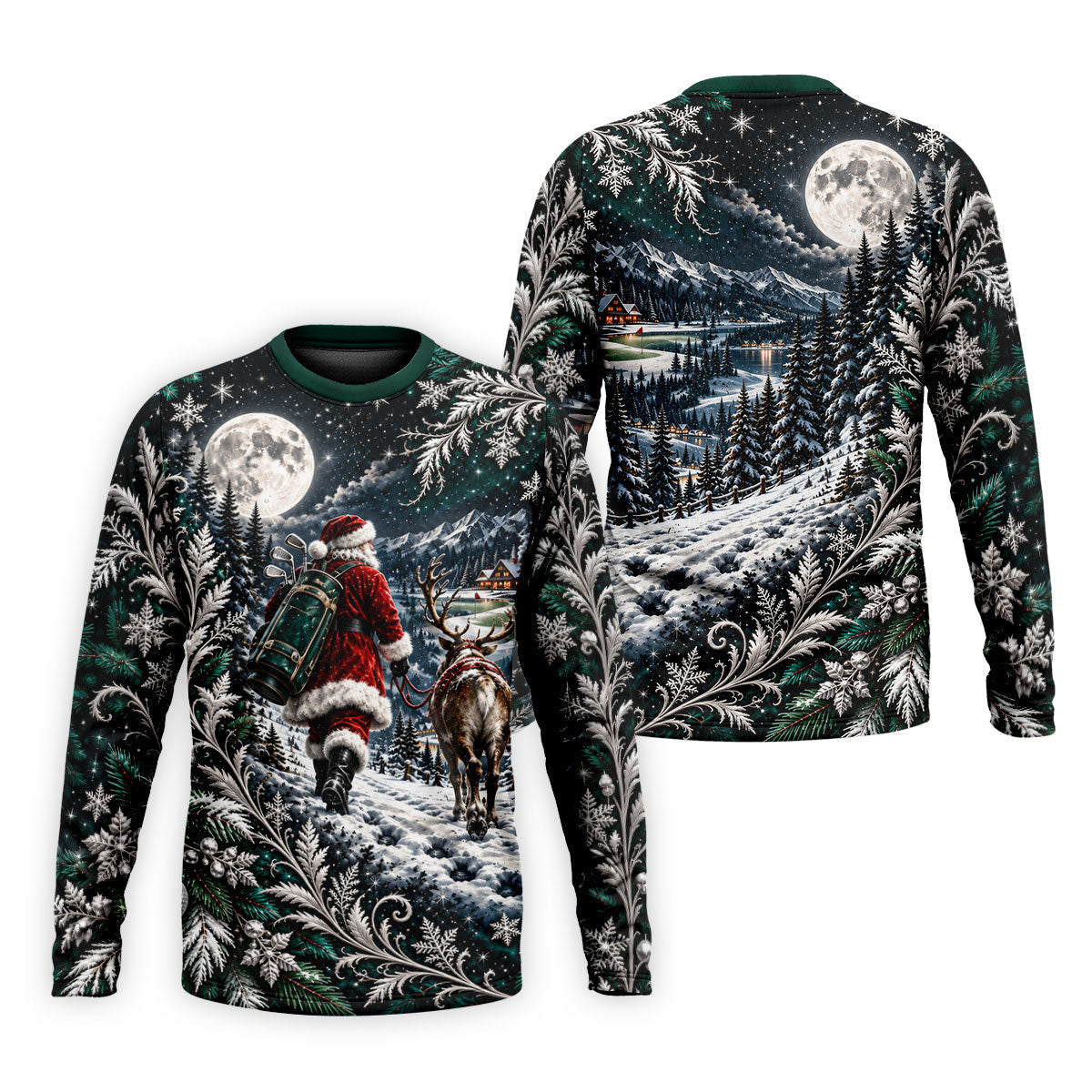 Moonlight Santa Reindeer Christmas Golf Shirt, Golf Shirts For Men, Golf Polo For Men