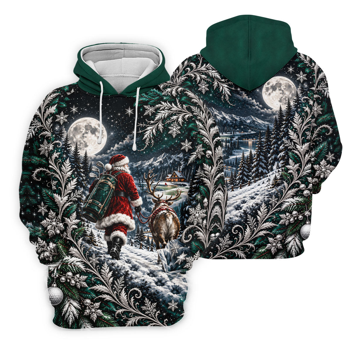 Moonlight Santa Reindeer Christmas Golf Shirt, Golf Shirts For Men, Golf Polo For Men