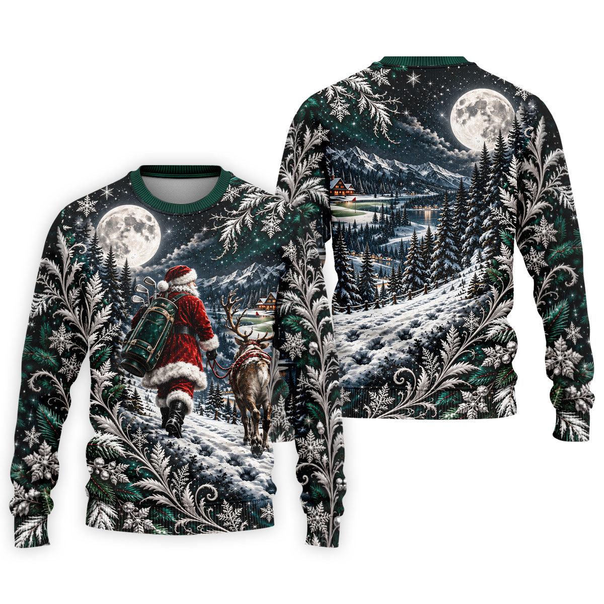 Moonlight Santa Reindeer Christmas Golf Shirt, Golf Shirts For Men, Golf Polo For Men