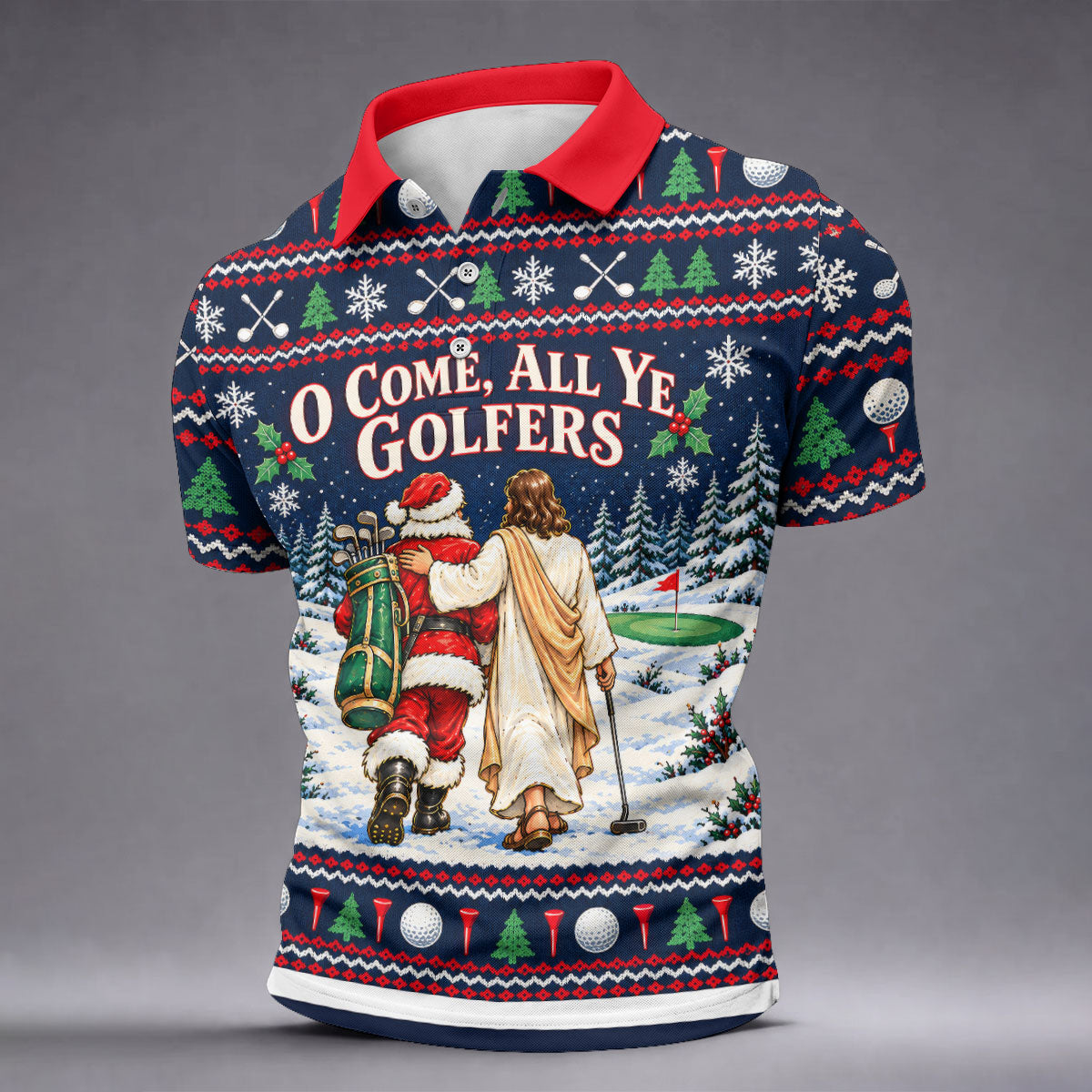 O Come All Ye Golfers Christmas Golf Shirt, Golf Polo For Men, Funny Mens Golf Shirts