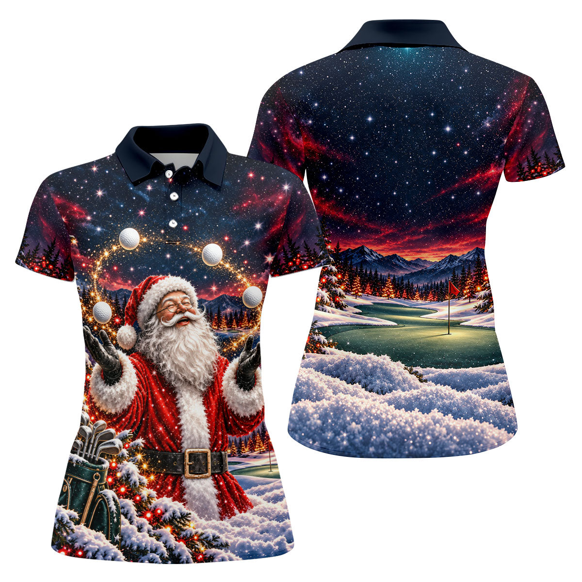 Santa Juggling Golf Balls Christmas Golf Shirt, Womens Golf Tops, Ladies Golf Shirts
