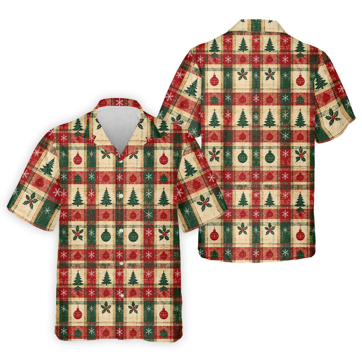 Tree Patchwork Plaid Christmas Golf Shirt, Golf Shirts For Men, Mens Golf Apparel
