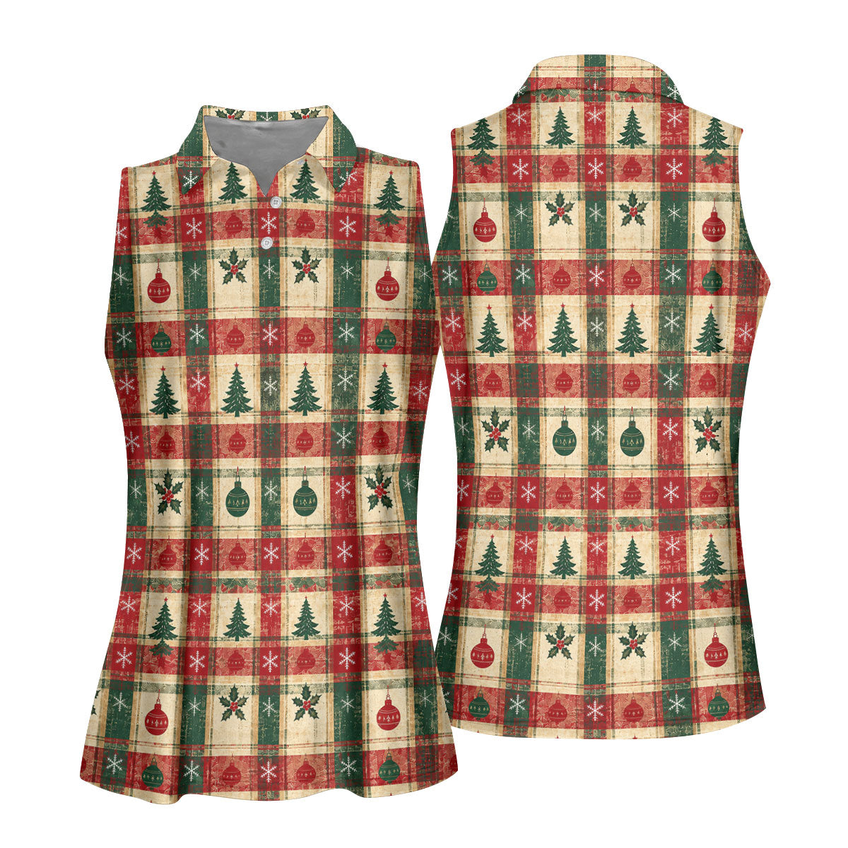 Tree Patchwork Plaid Christmas Golf Shirt, Golf Gifts For Women, Womens Golf Clothing