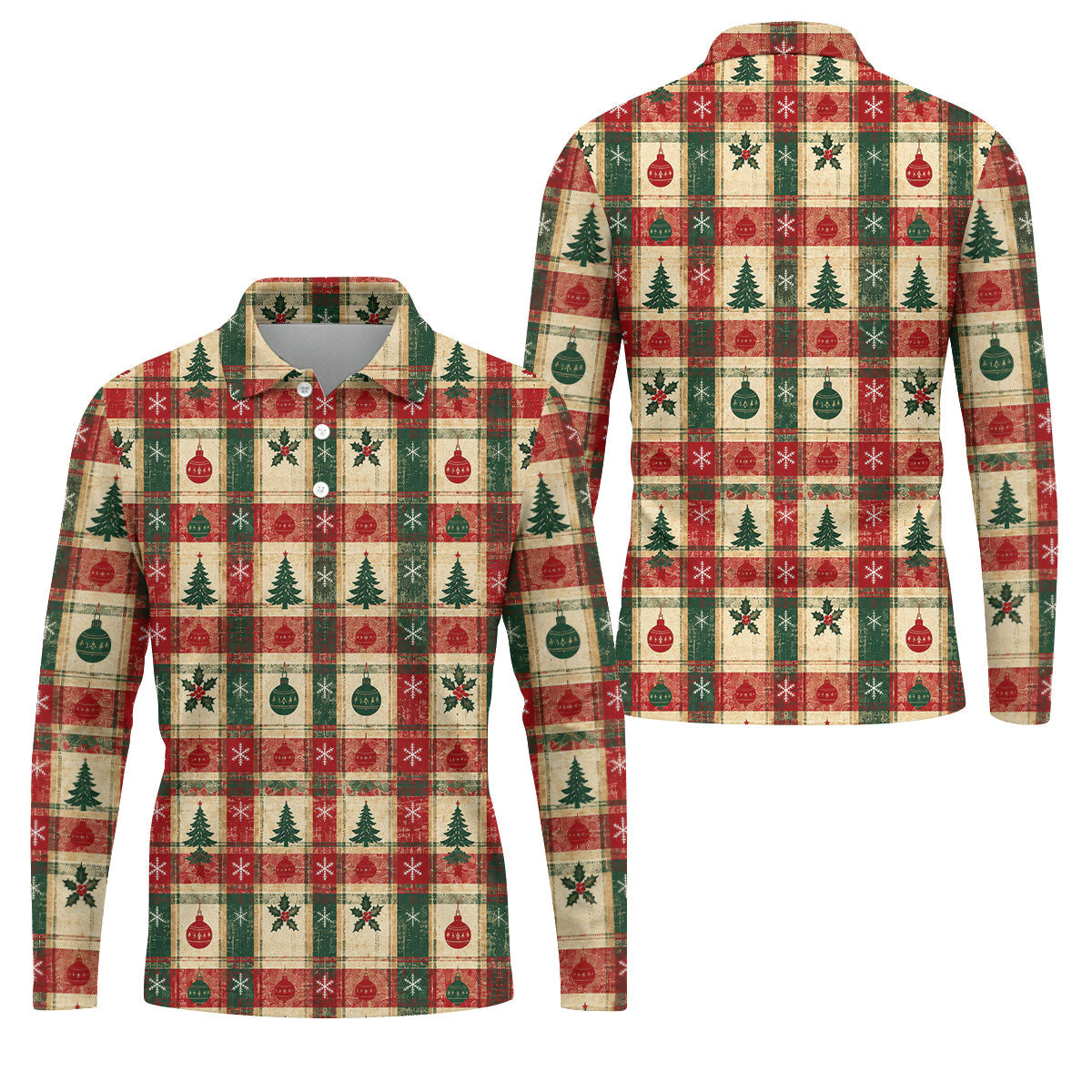 Tree Patchwork Plaid Christmas Golf Shirt, Golf Shirts For Men, Mens Golf Apparel
