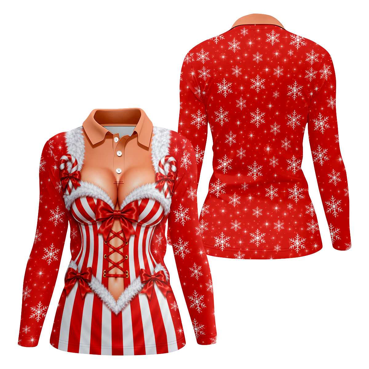 Candy Stripe Corset Christmas Golf Shirt, Womens Golf Shirts, Golf Gifts For Women