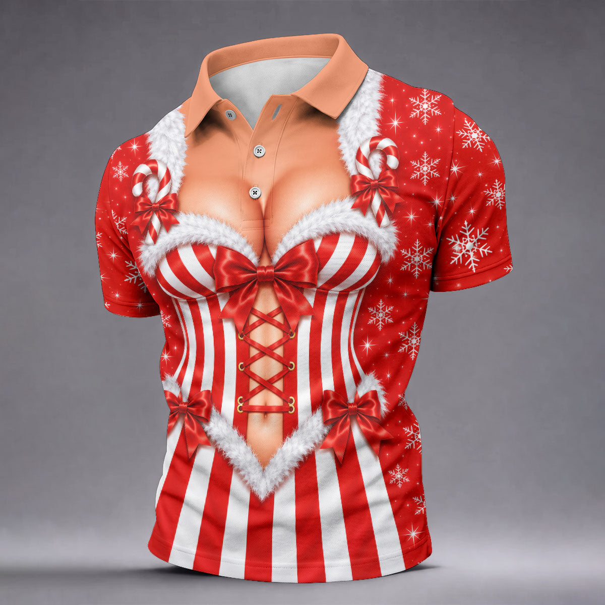 Candy Stripe Corset Christmas Golf Shirt, Mens Golf Polo, Funny Mens Golf Shirts