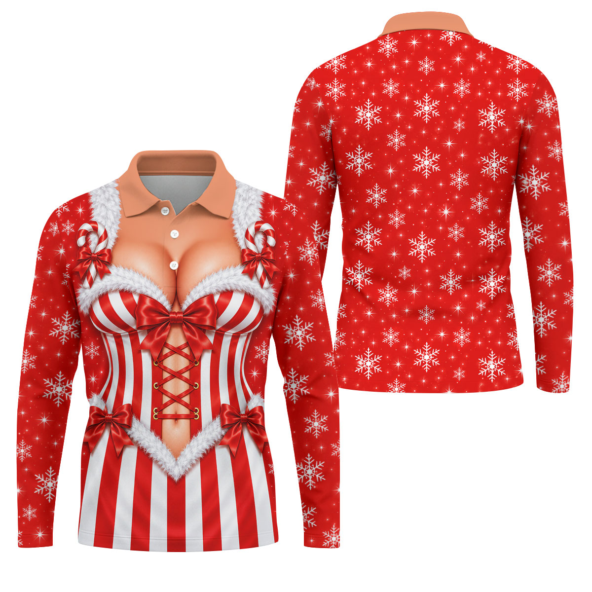 Candy Stripe Corset Christmas Golf Shirt, Mens Golf Polo, Funny Mens Golf Shirts