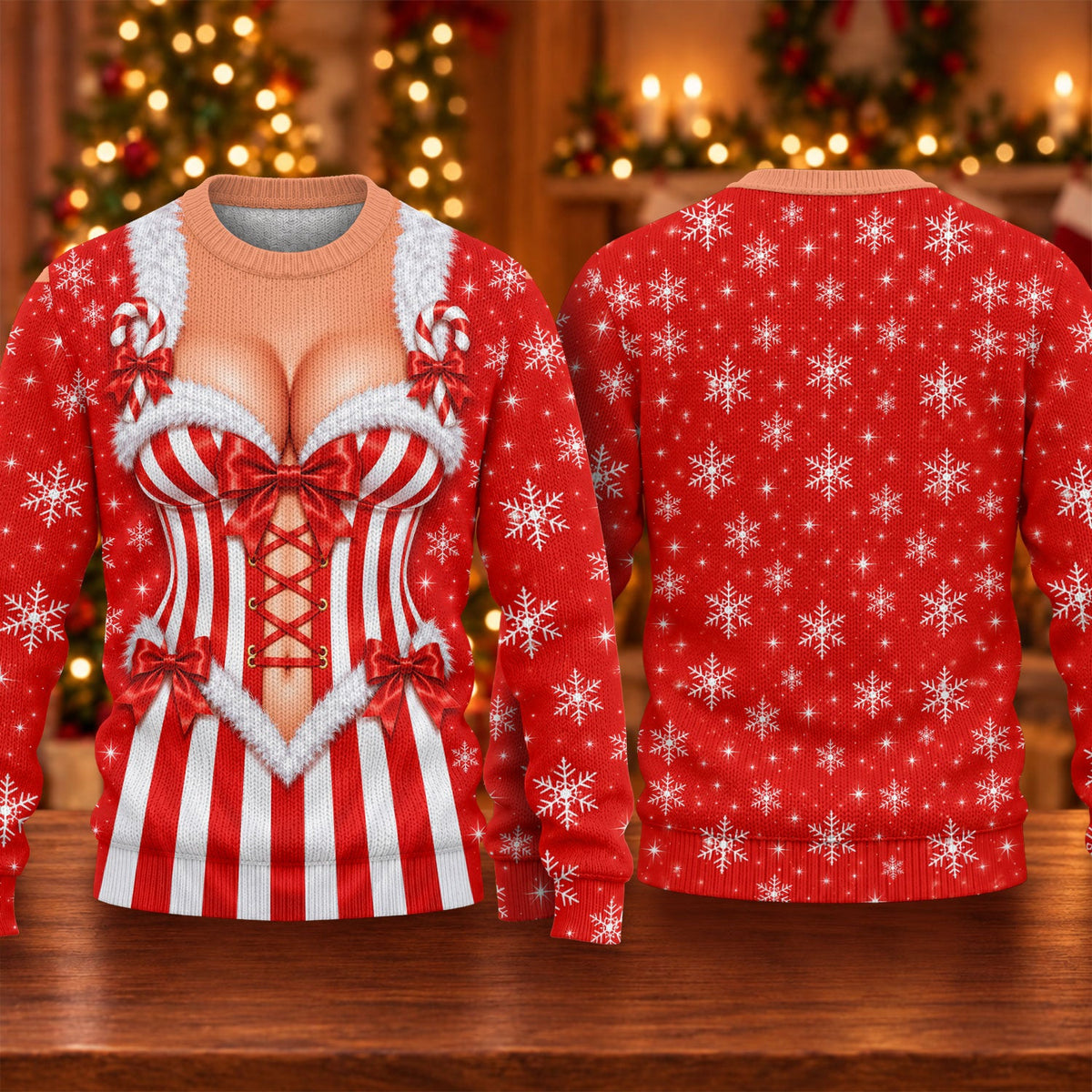 Candy Stripe Corset Ugly Christmas Sweater, Christmas Gifts, Funny Holiday Sweater