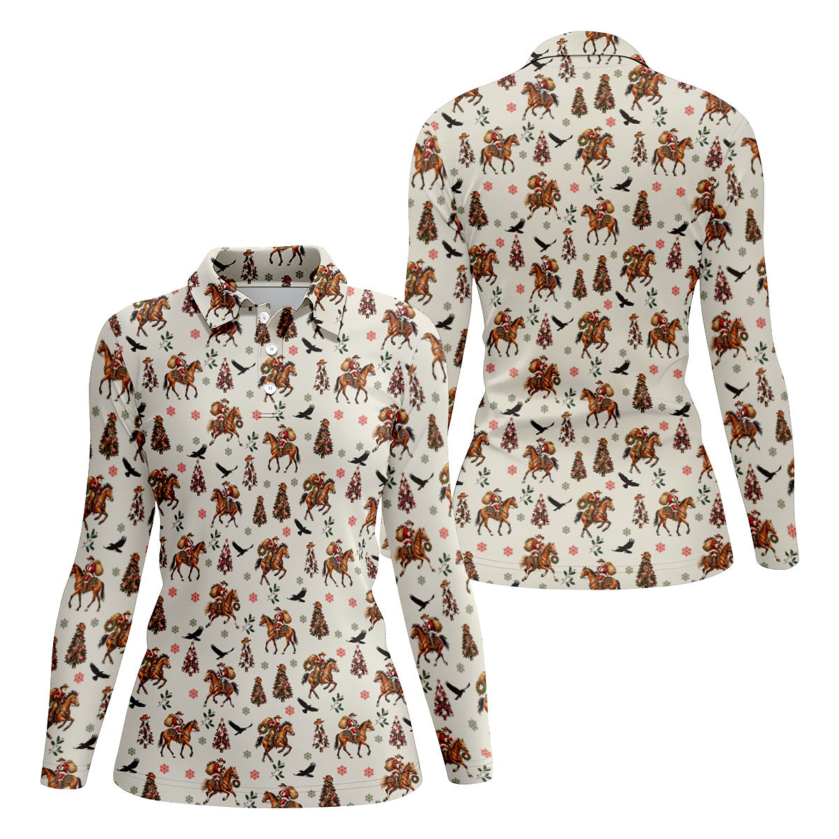 Cowboy Santa Riding Horse Christmas Golf Shirt, Womens Golf Tops, Ladies Golf Shirts