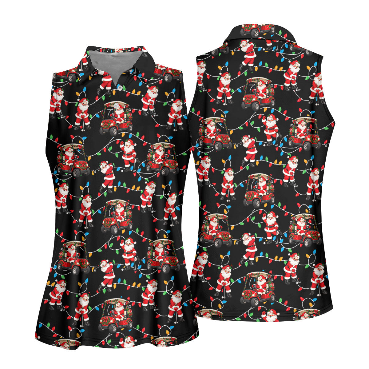 Santa Golf Cart Lights Christmas Golf Shirt, Ladies Golf Apparel, Womens Golf Apparel