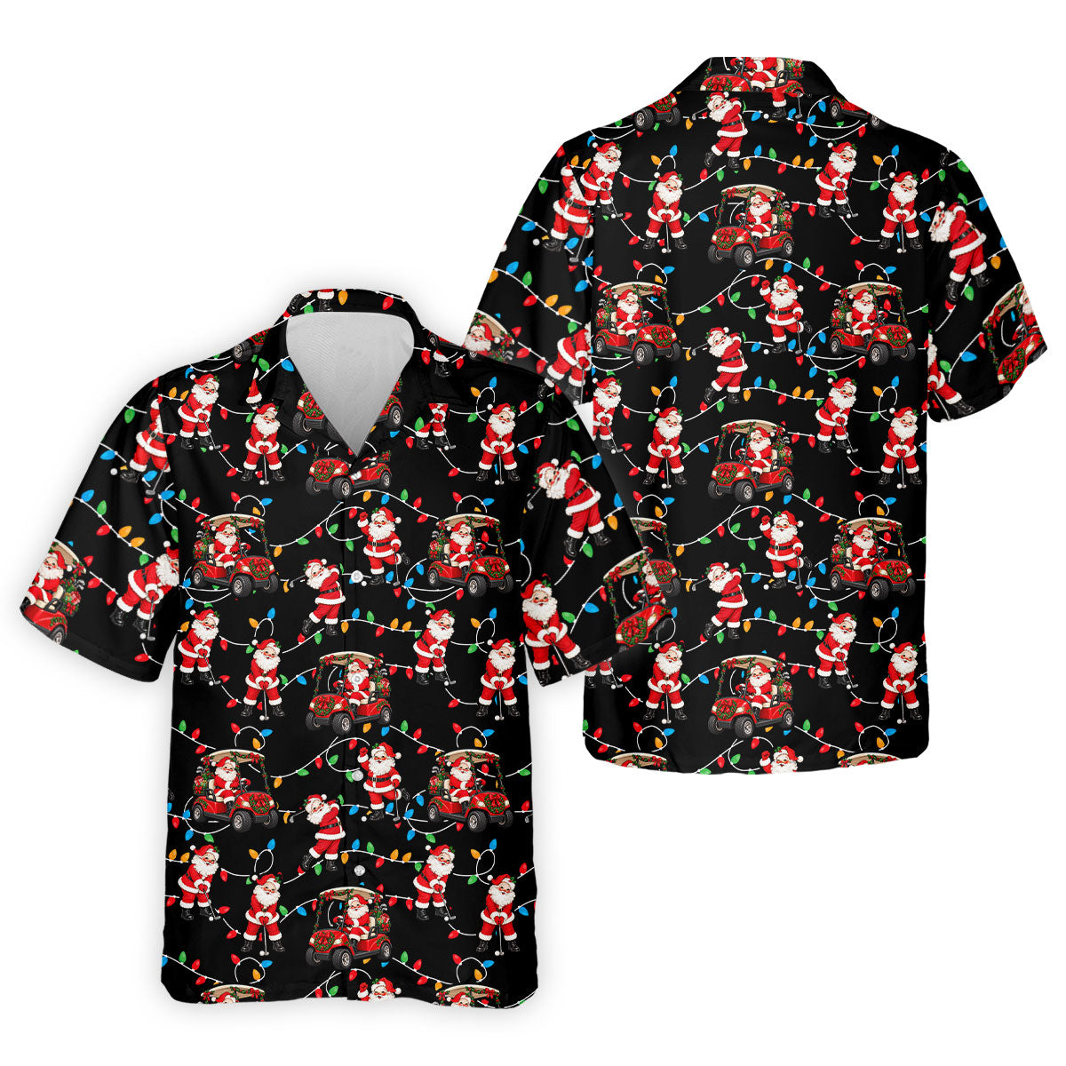 Santa Golf Cart Lights Christmas Golf Shirt, Golf Gifts For Men, Mens Golf Clothing