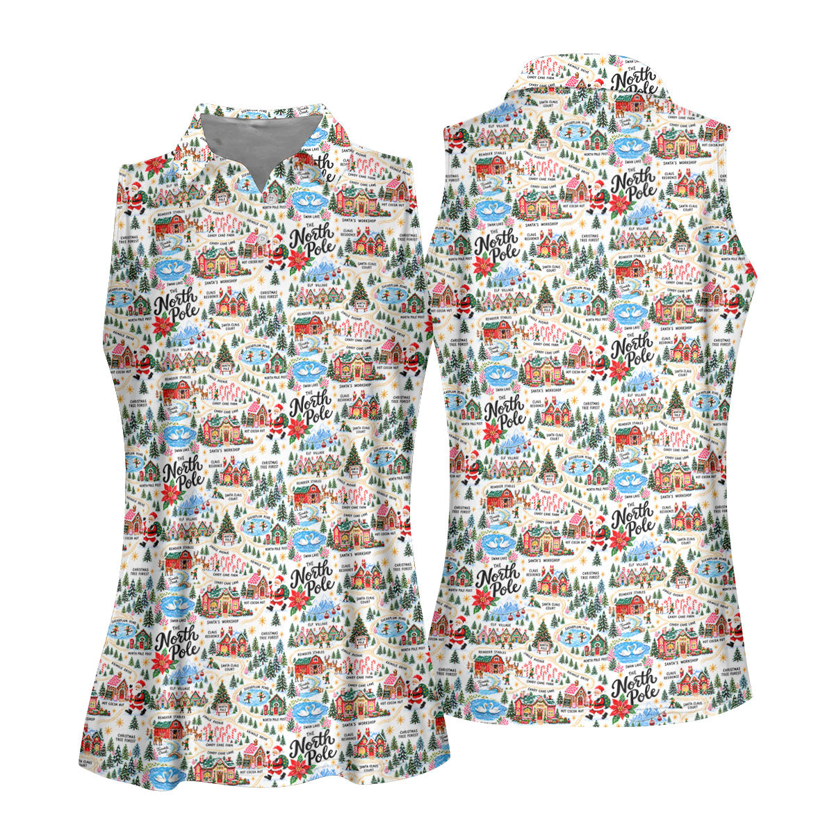 North Pole Village Map Christmas Golf Shirt, Womens Golf Shirts, Womens Golf Clothing