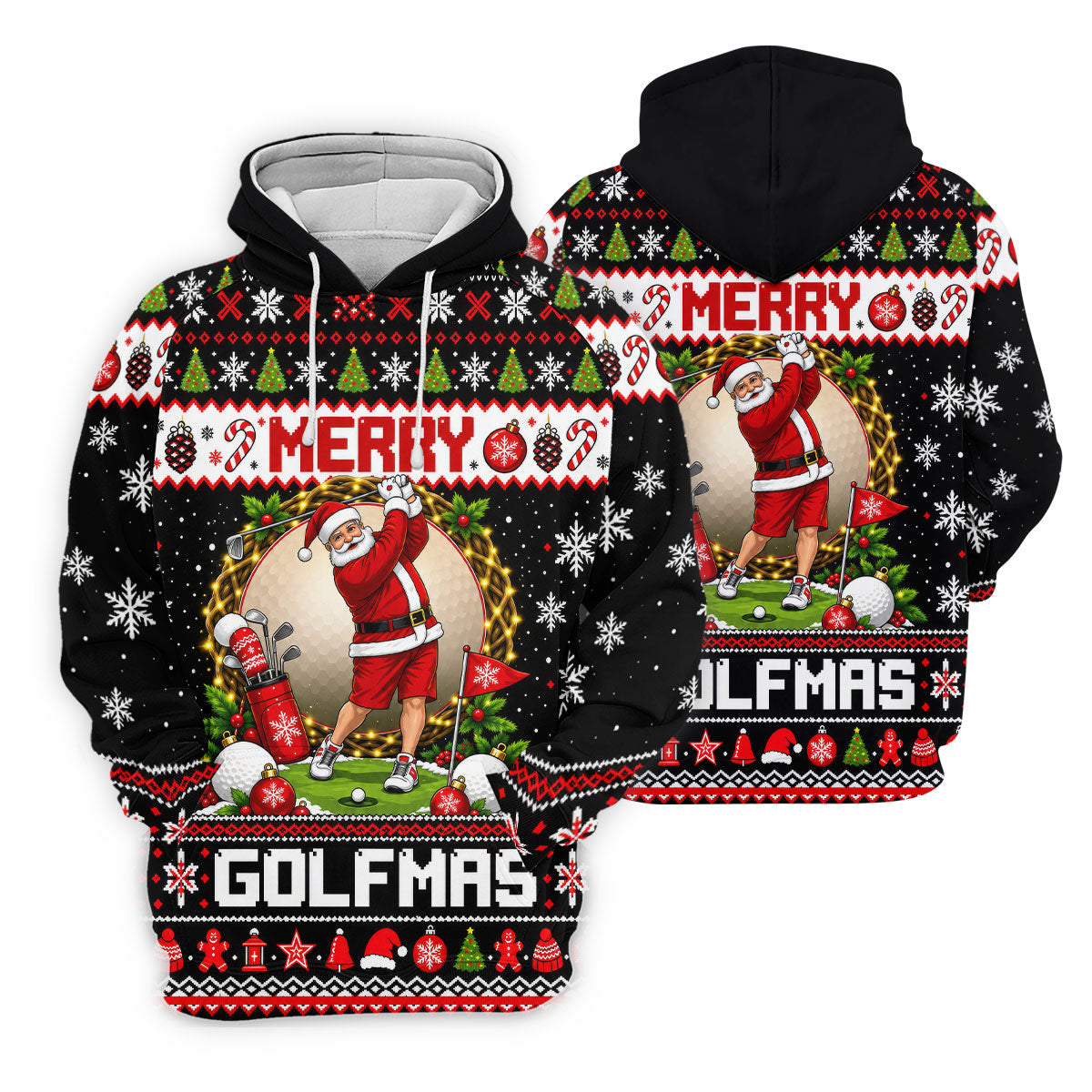 Merry Golfmas Santa Christmas Golf Shirt, Mens Golf Apparel, Mens Holiday Golf Shirts