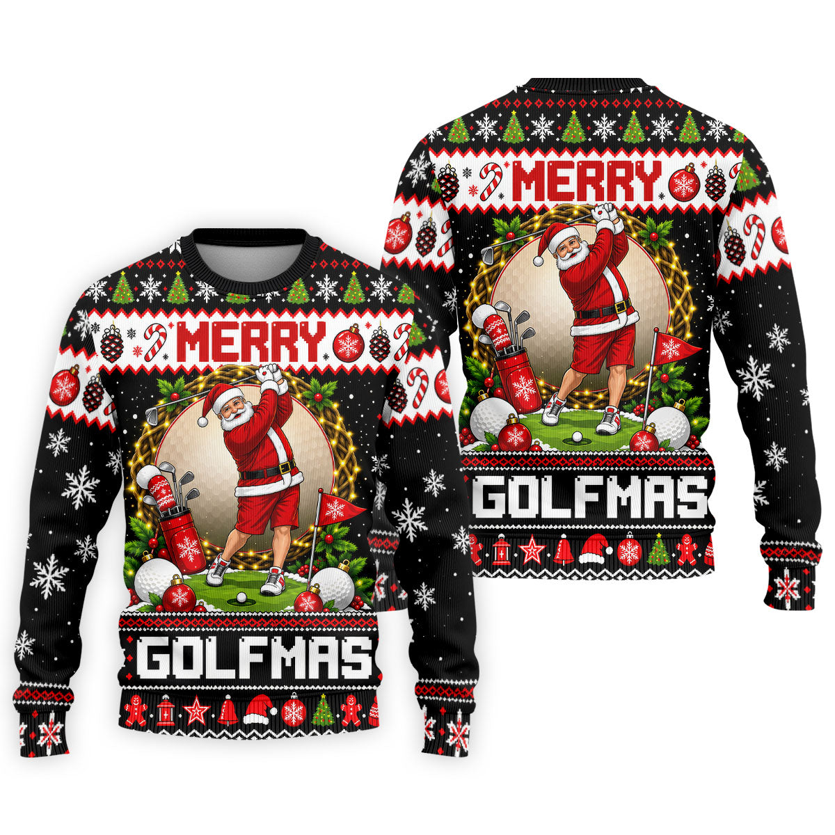 Merry Golfmas Santa Christmas Golf Shirt, Mens Golf Apparel, Mens Holiday Golf Shirts