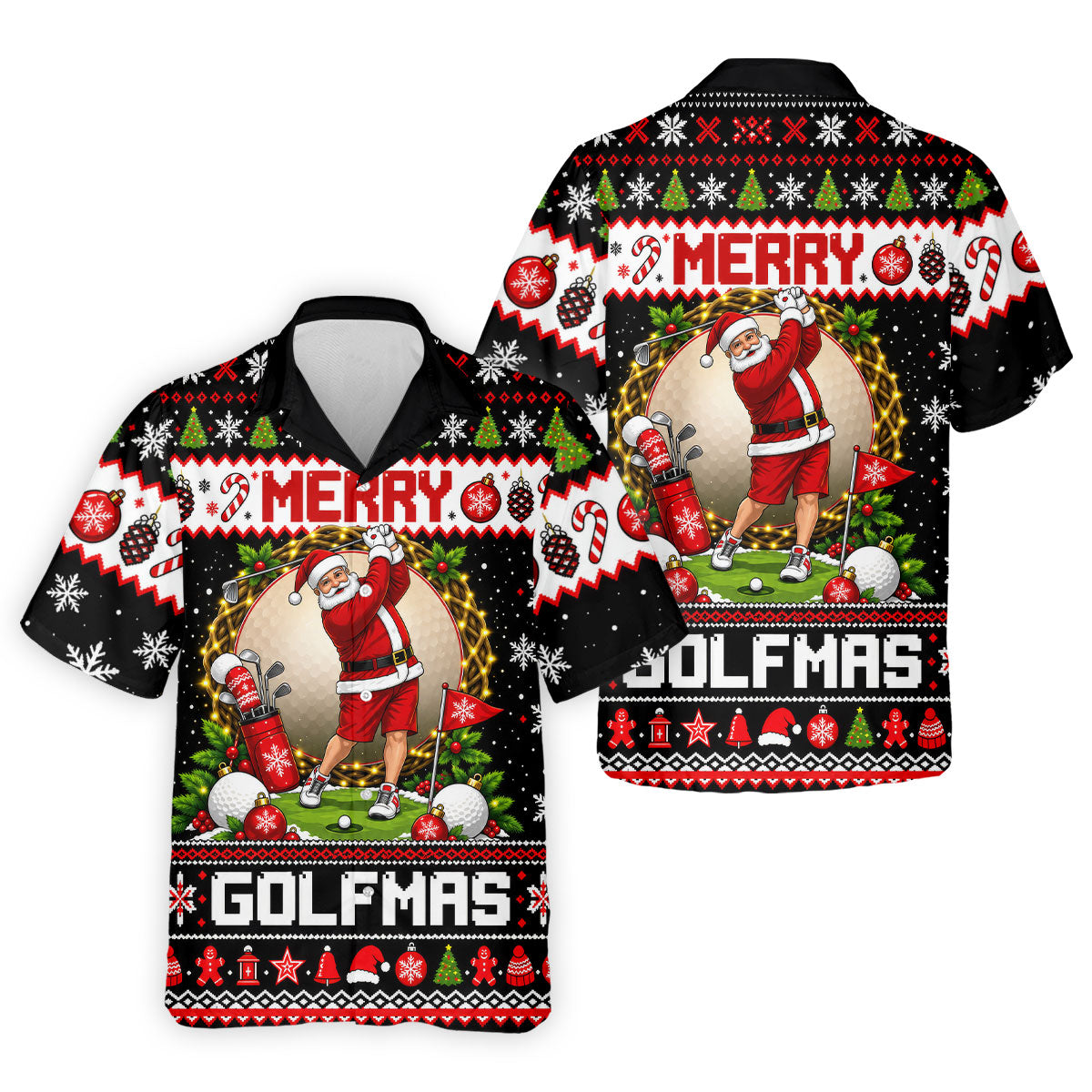 Merry Golfmas Santa Christmas Golf Shirt, Mens Golf Apparel, Mens Holiday Golf Shirts