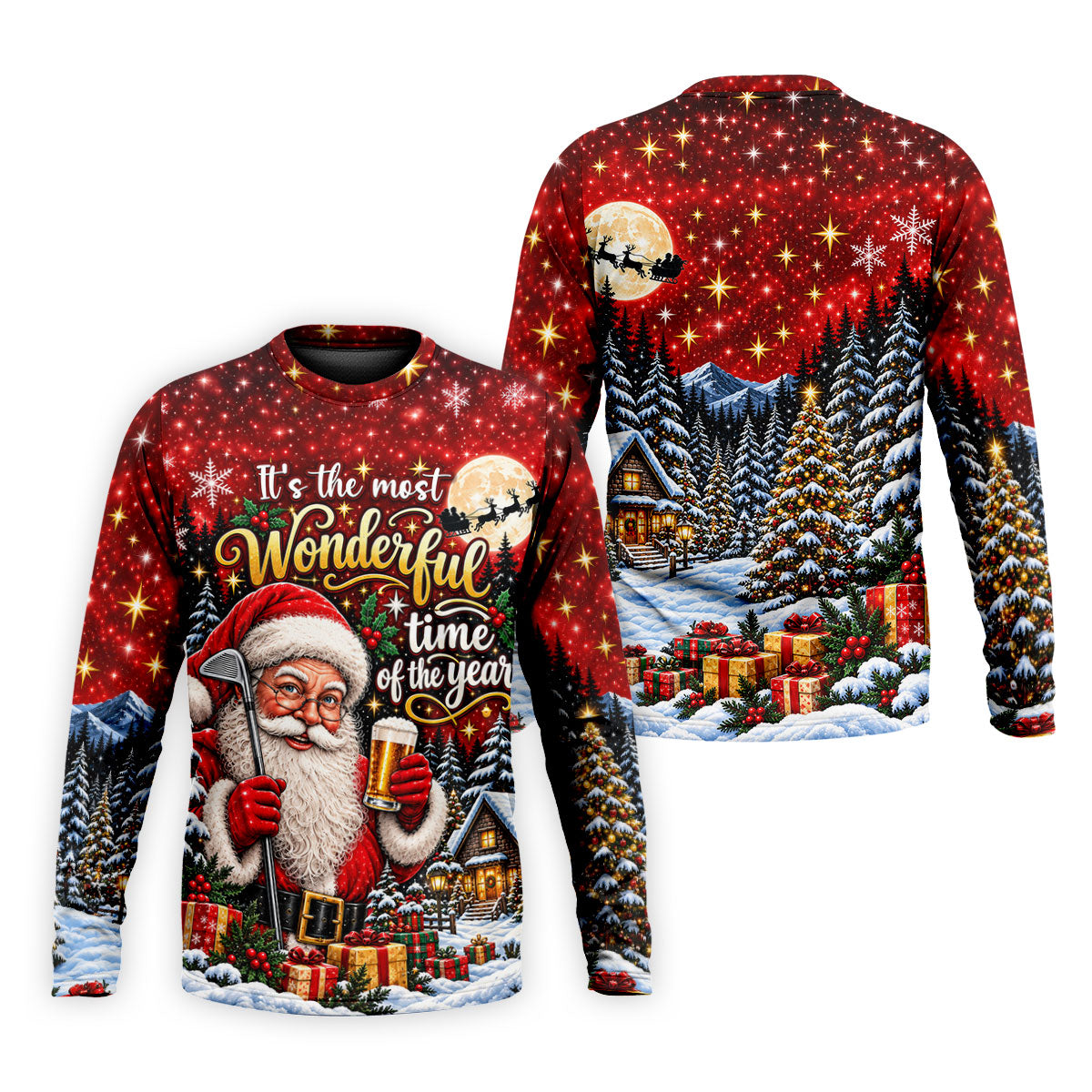 Most Wonderful Time Santa Beer Christmas Golf Shirt, Mens Golf Polo, Mens Golf Shirts