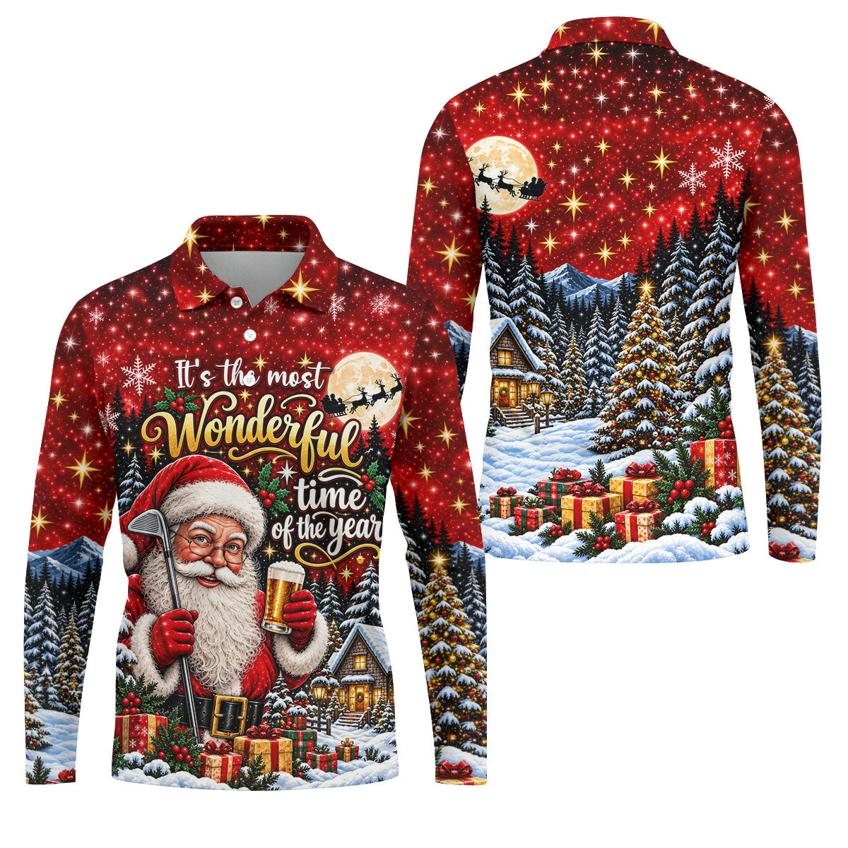 Most Wonderful Time Santa Beer Christmas Golf Shirt, Mens Golf Polo, Mens Golf Shirts