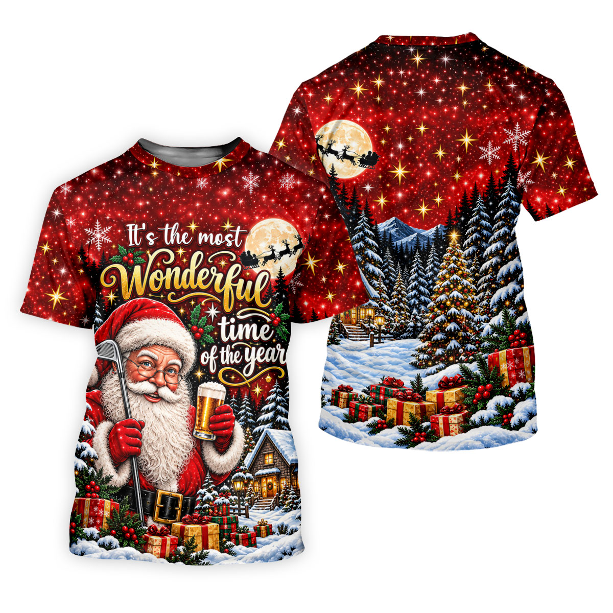 Most Wonderful Time Santa Beer Christmas Golf Shirt, Mens Golf Polo, Mens Golf Shirts